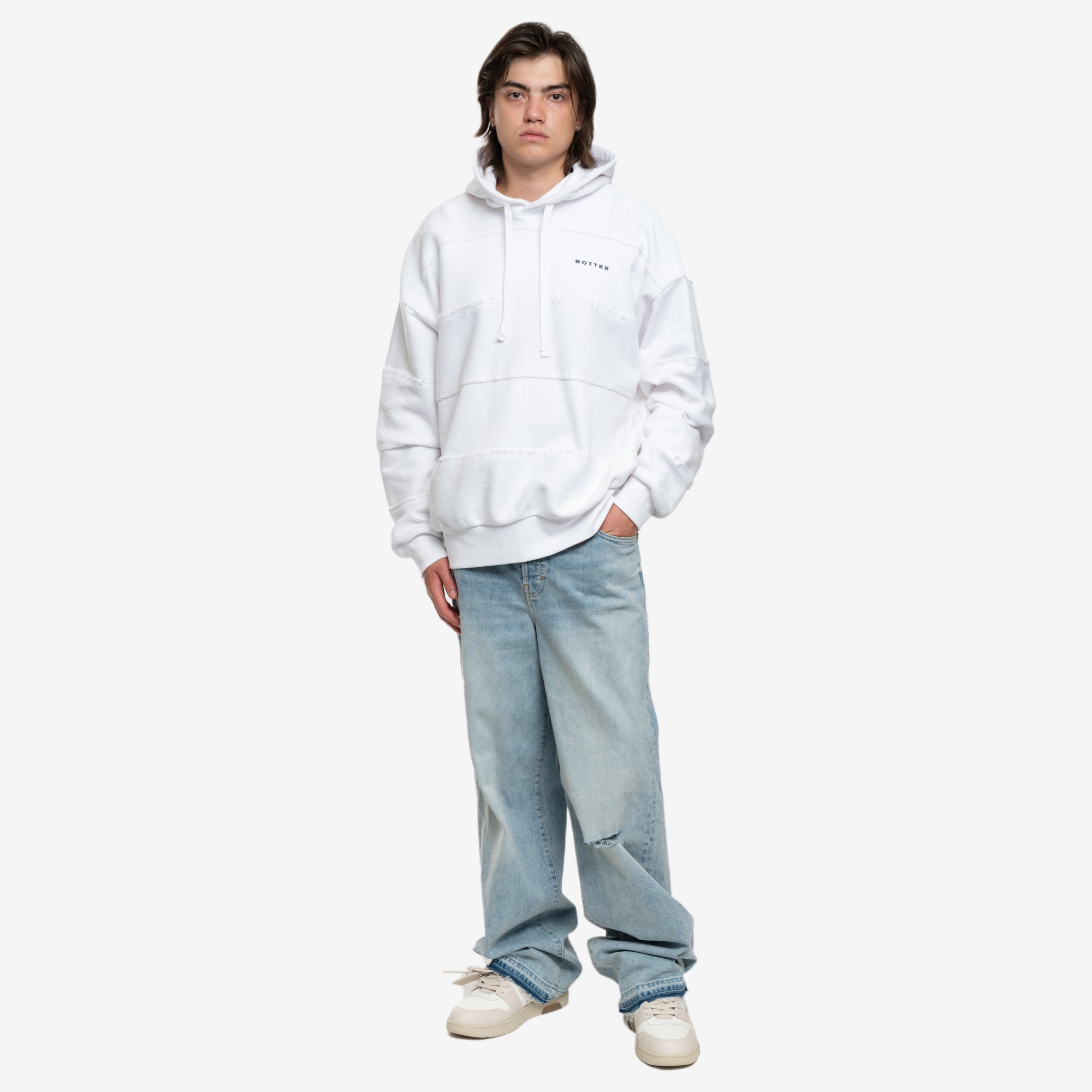 BOTTER Raw Edge Stripe Hoodie White - 2