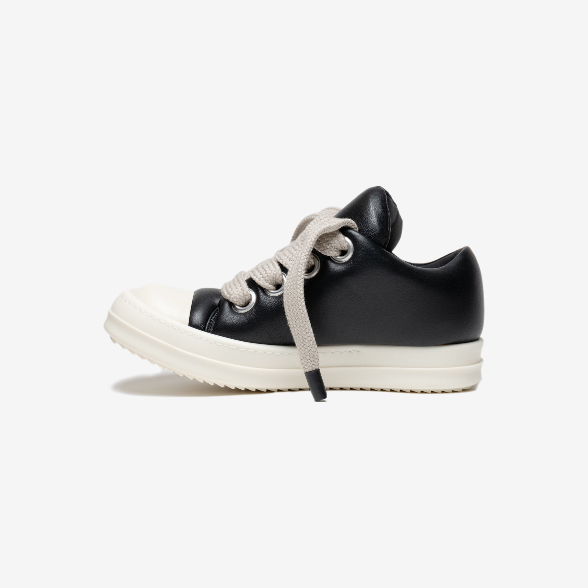 Rick Owens Jumbolaced Leather Padded Low - Top Sneakers Black/Milk/Milk - 4
