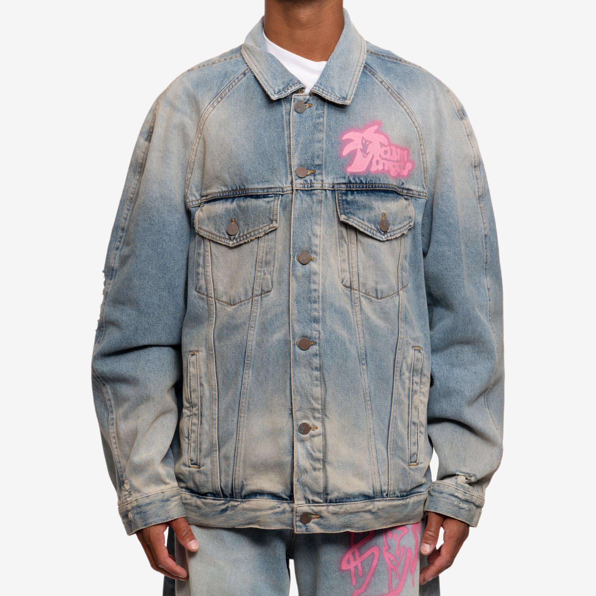 Palm Angels Spray Hunter Denim Jacket Light Blue - 1