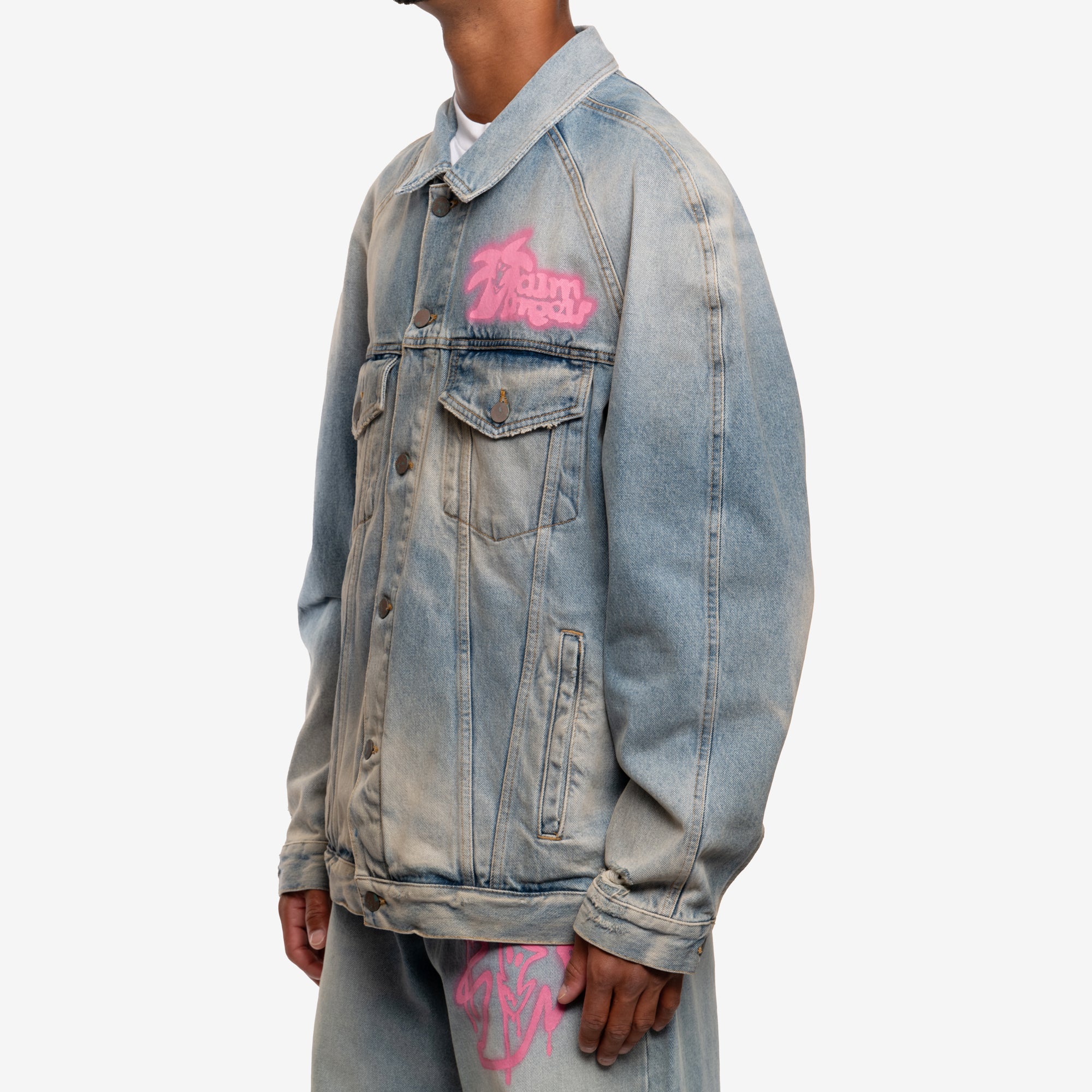 Palm Angels Spray Hunter Denim Jacket Light Blue - 3