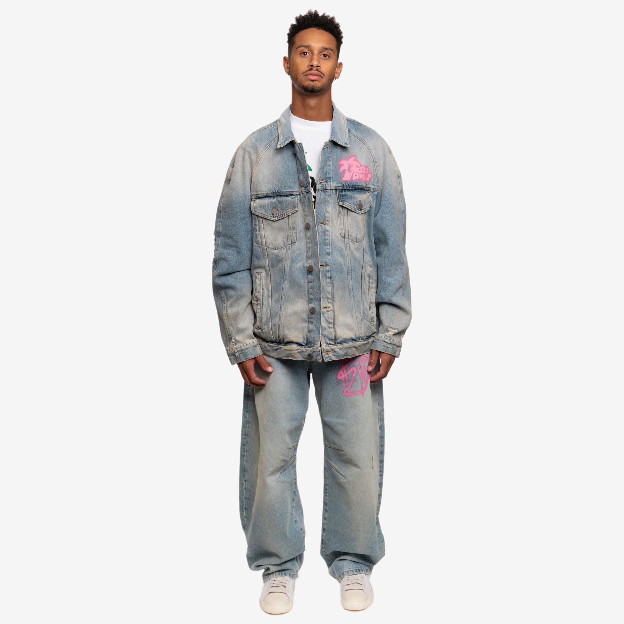 Palm Angels Spray Hunter Denim Jacket Light Blue - 2