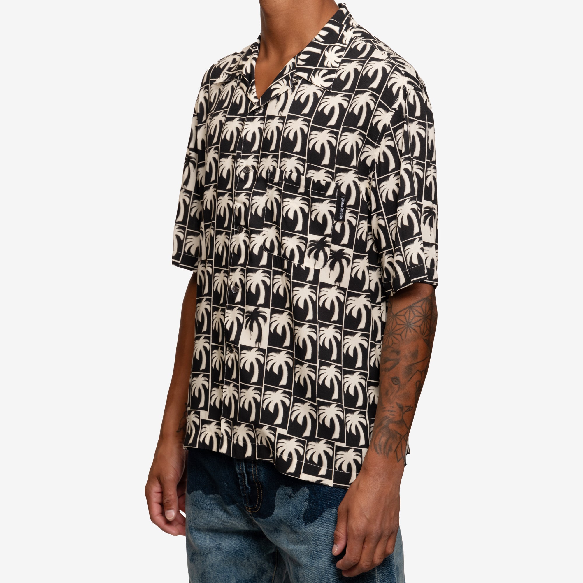 Palm Angels Dripping Palms Bowling Shirt Black - 3