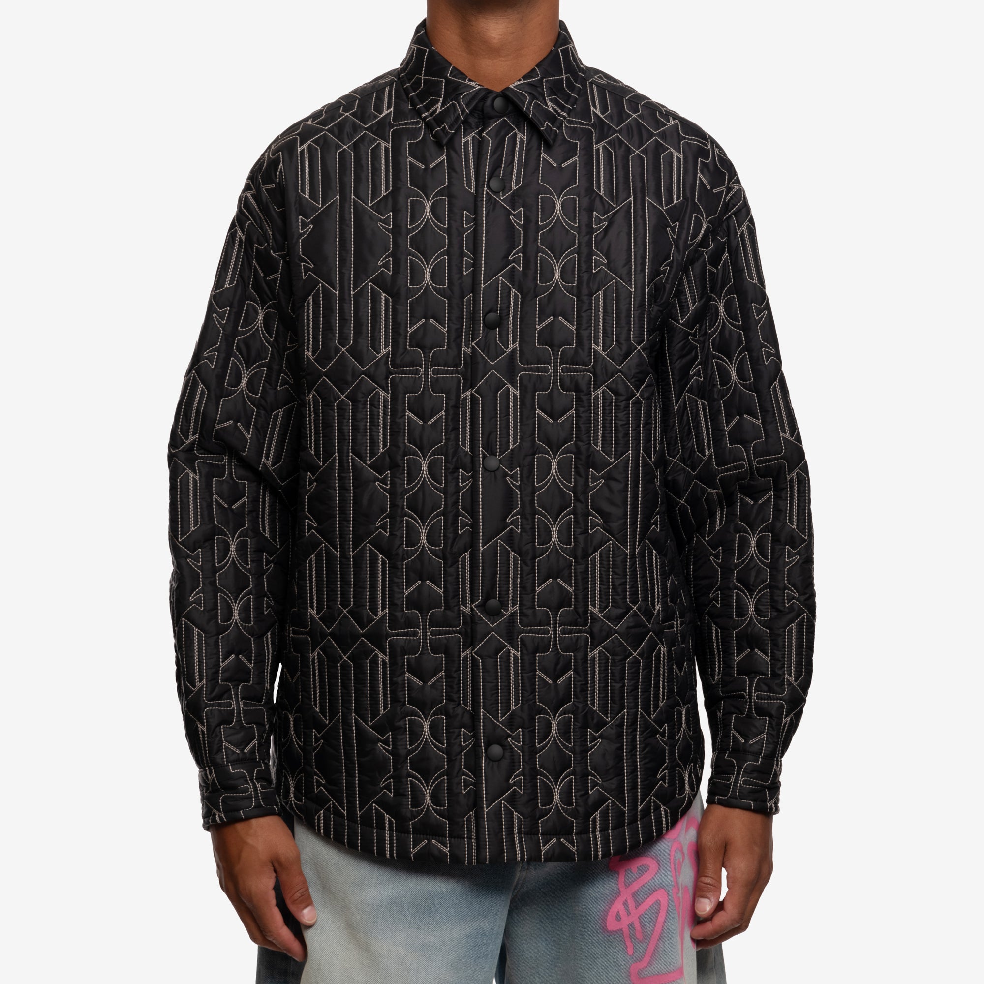 Palm Angels Monogram Quilted Overshirt Anthracite - 1