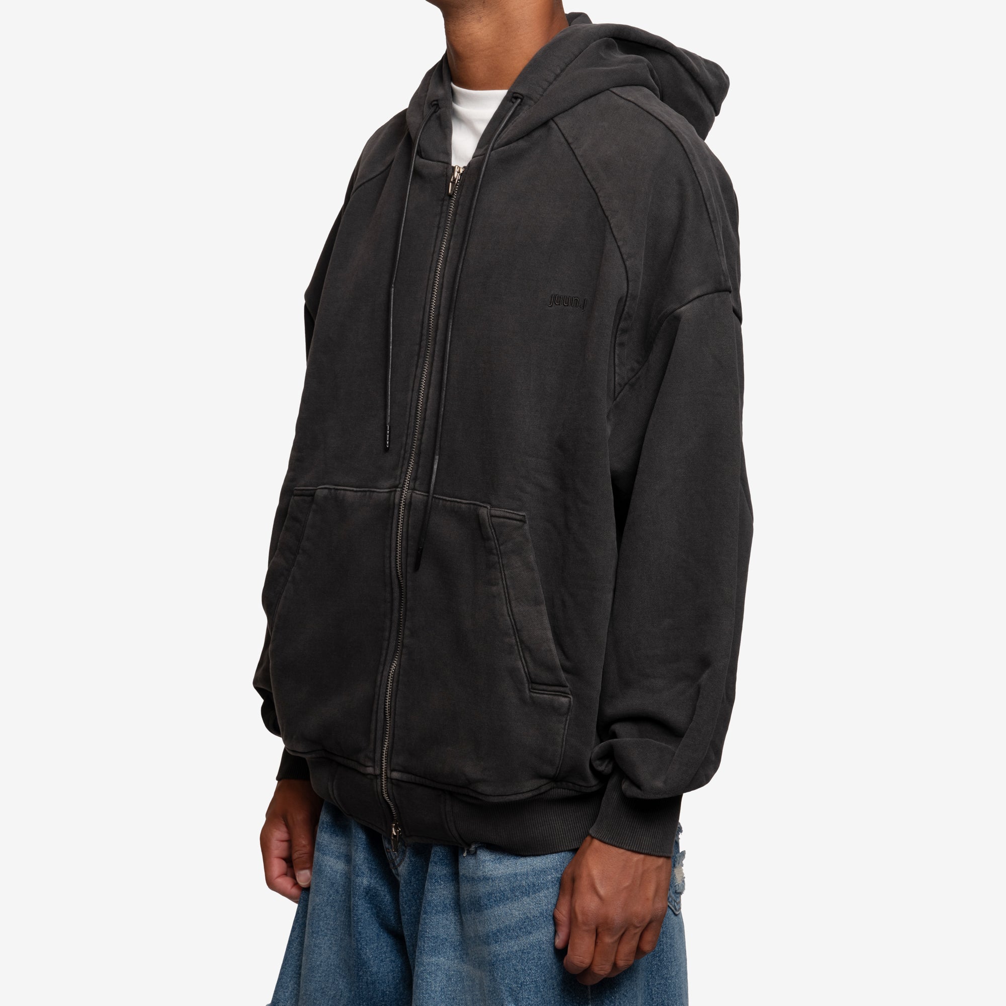 Juun.J Garment Dyed Zip Up Hoody Grey - 3