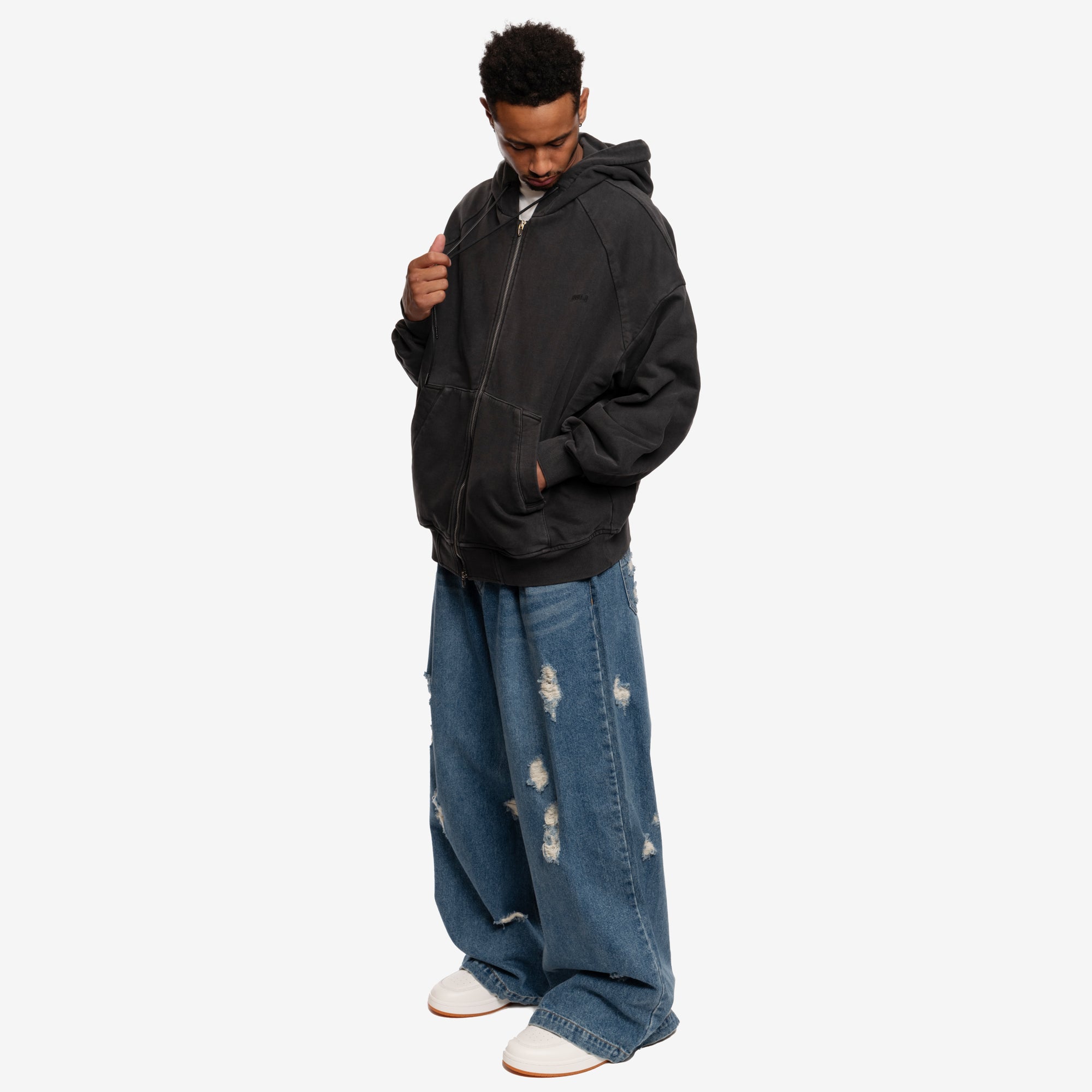 Juun.J Garment Dyed Zip Up Hoody Grey - 2