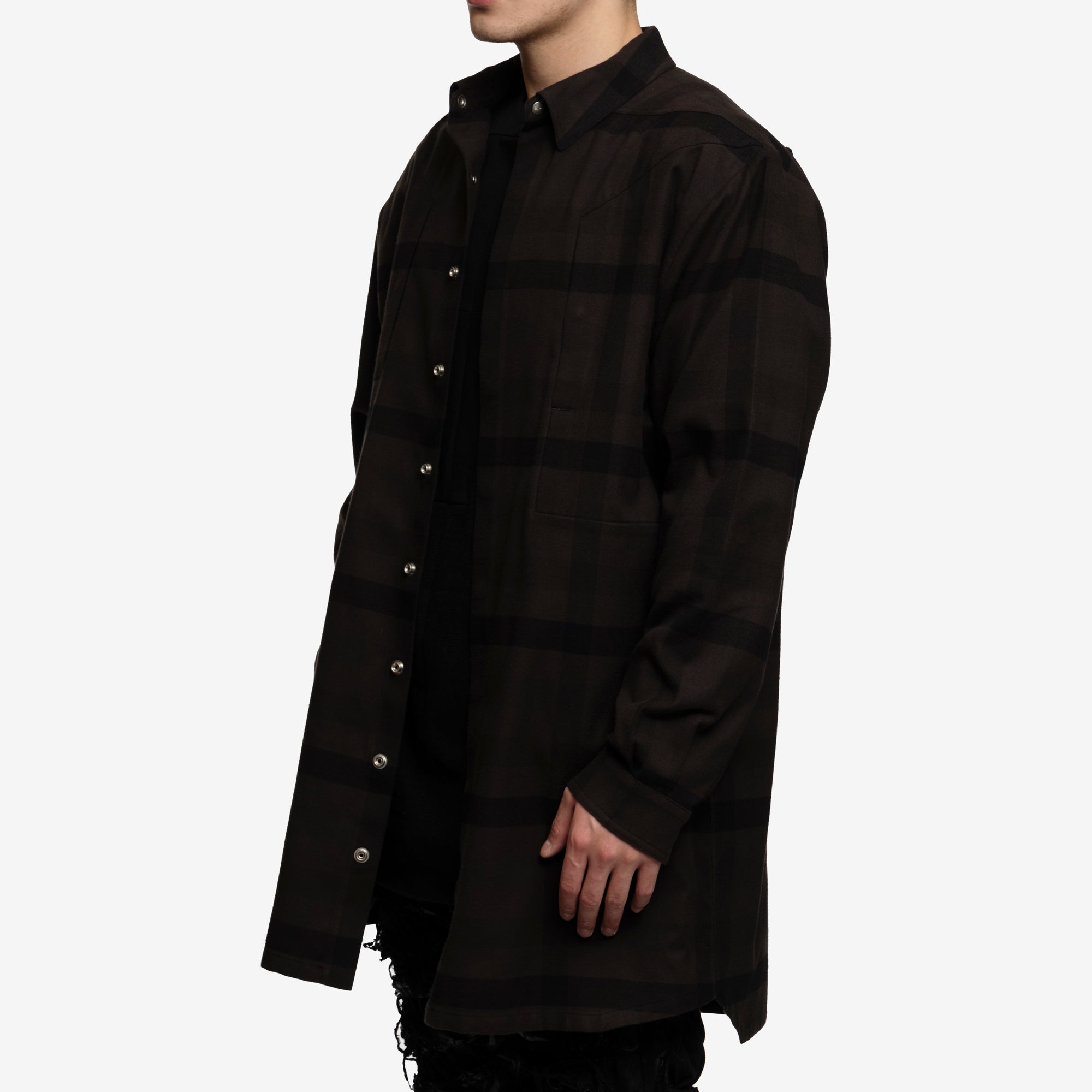 Rick Owens Mens Jumbo Fogpocket Outershirt in Dark Dust Plaid