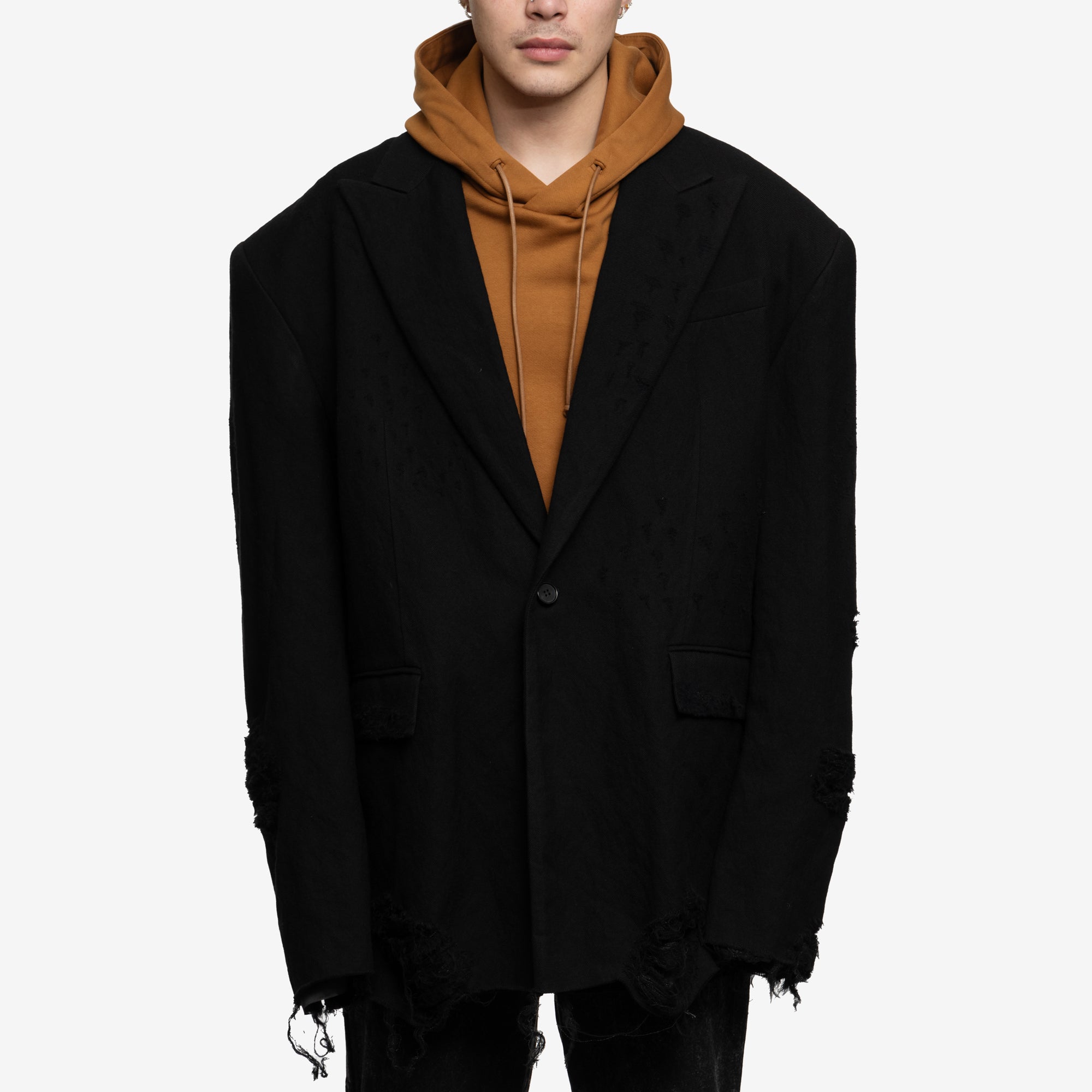 Juun.J Distressed Wool Jacket Black - 1