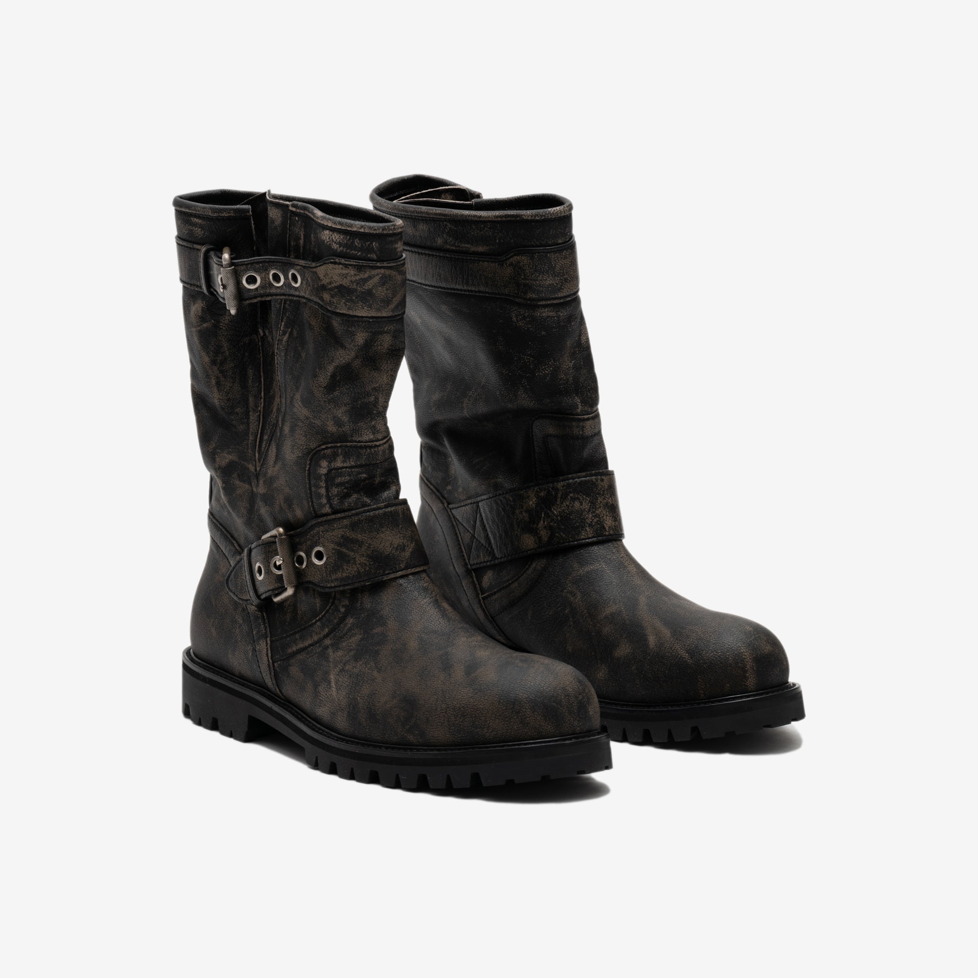 Juun.J Runway Leather Buckle Boots Ash - 1