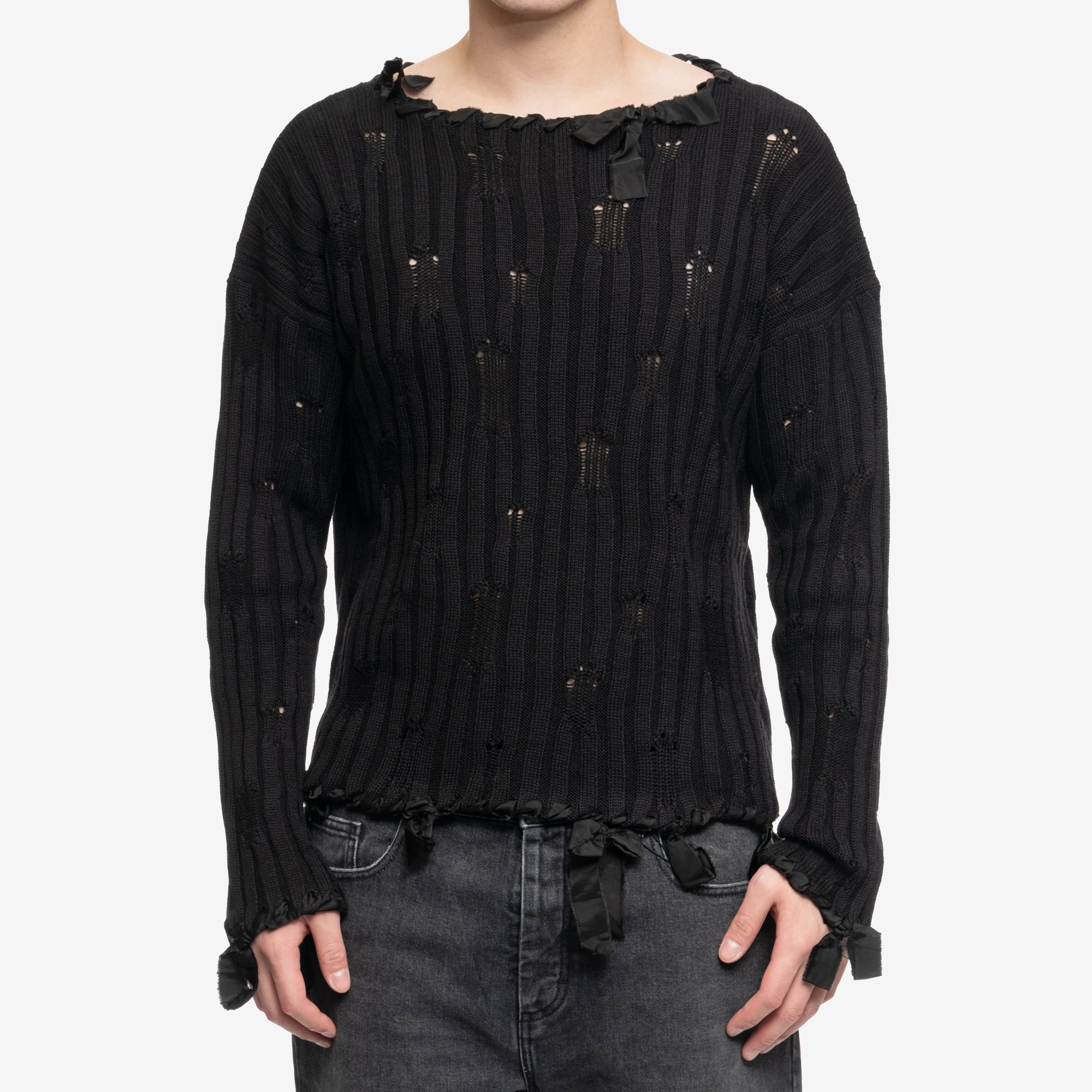 MM6 Destroyed Rib Sweater Black - 1