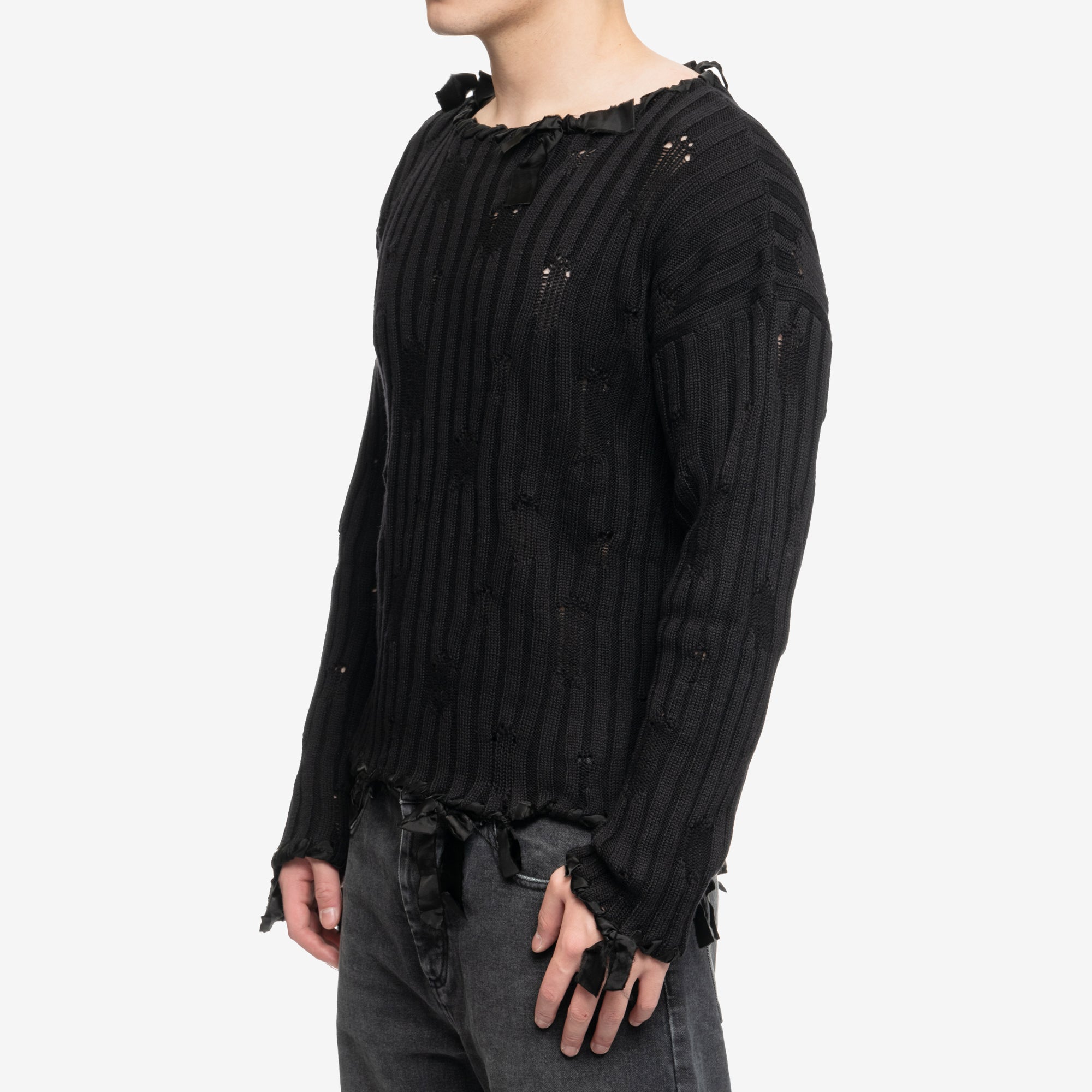 MM6 Destroyed Rib Sweater Black - 3