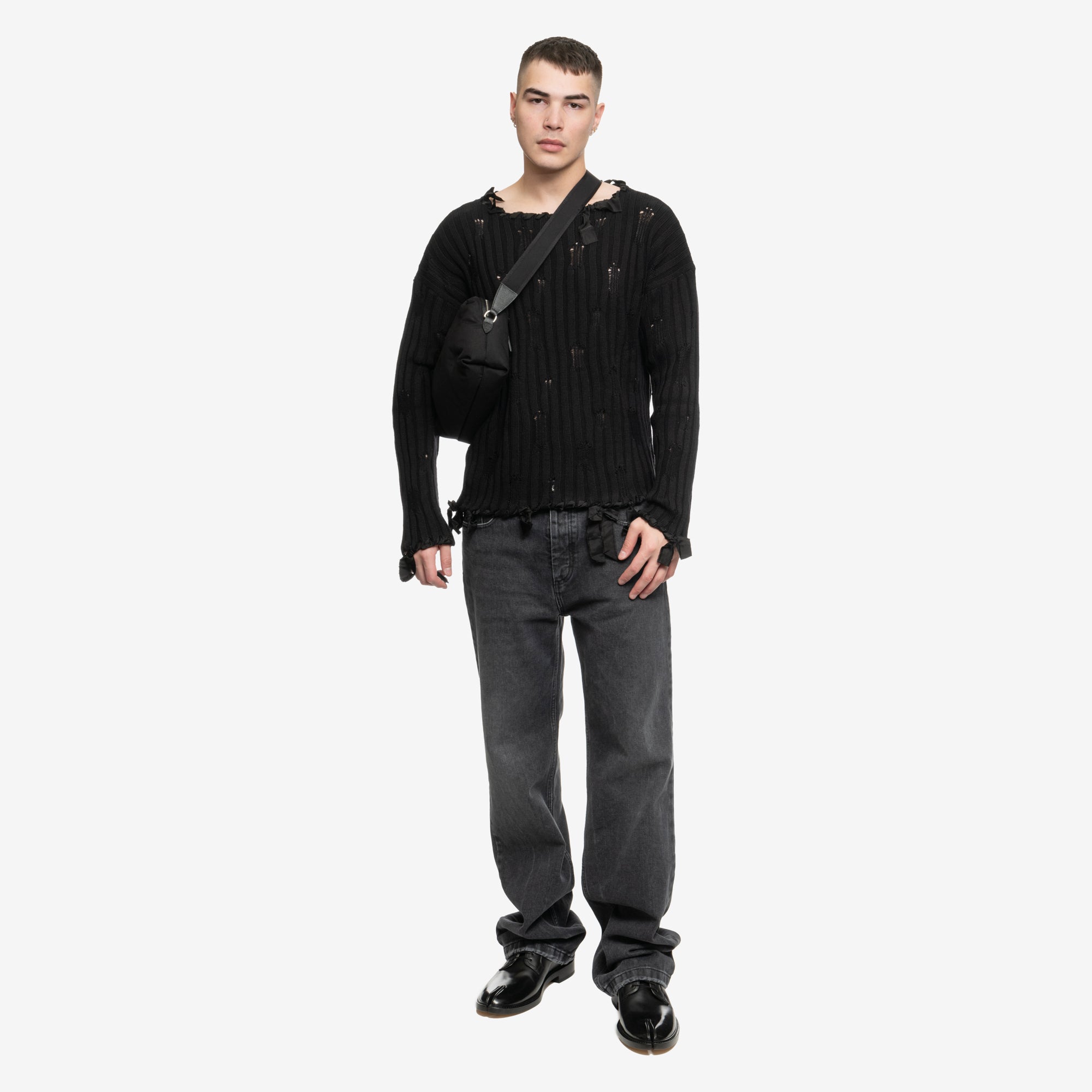 MM6 Destroyed Rib Sweater Black - 2