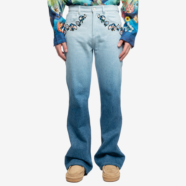 Floral Embroidery Gradient Jeans
