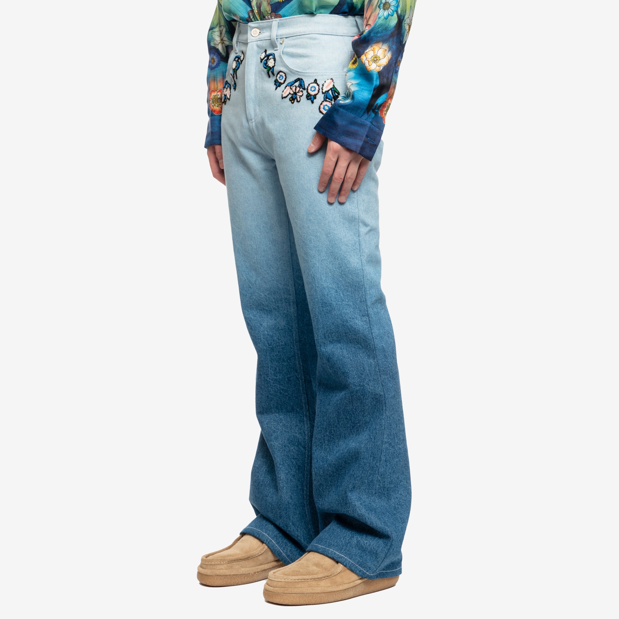 Casablanca Floral Embroidery Gradient Jeans Indigo - 3