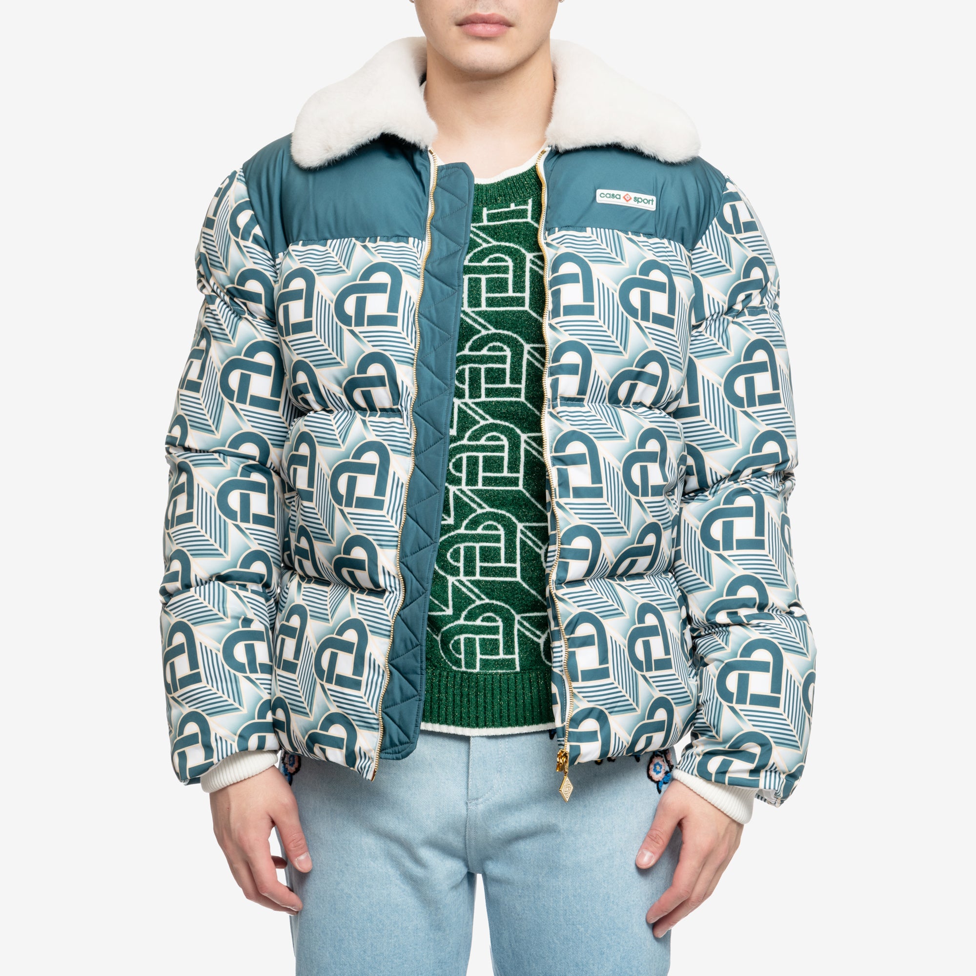 Casablanca Heart Monogram Puffer Jacket Green - 1