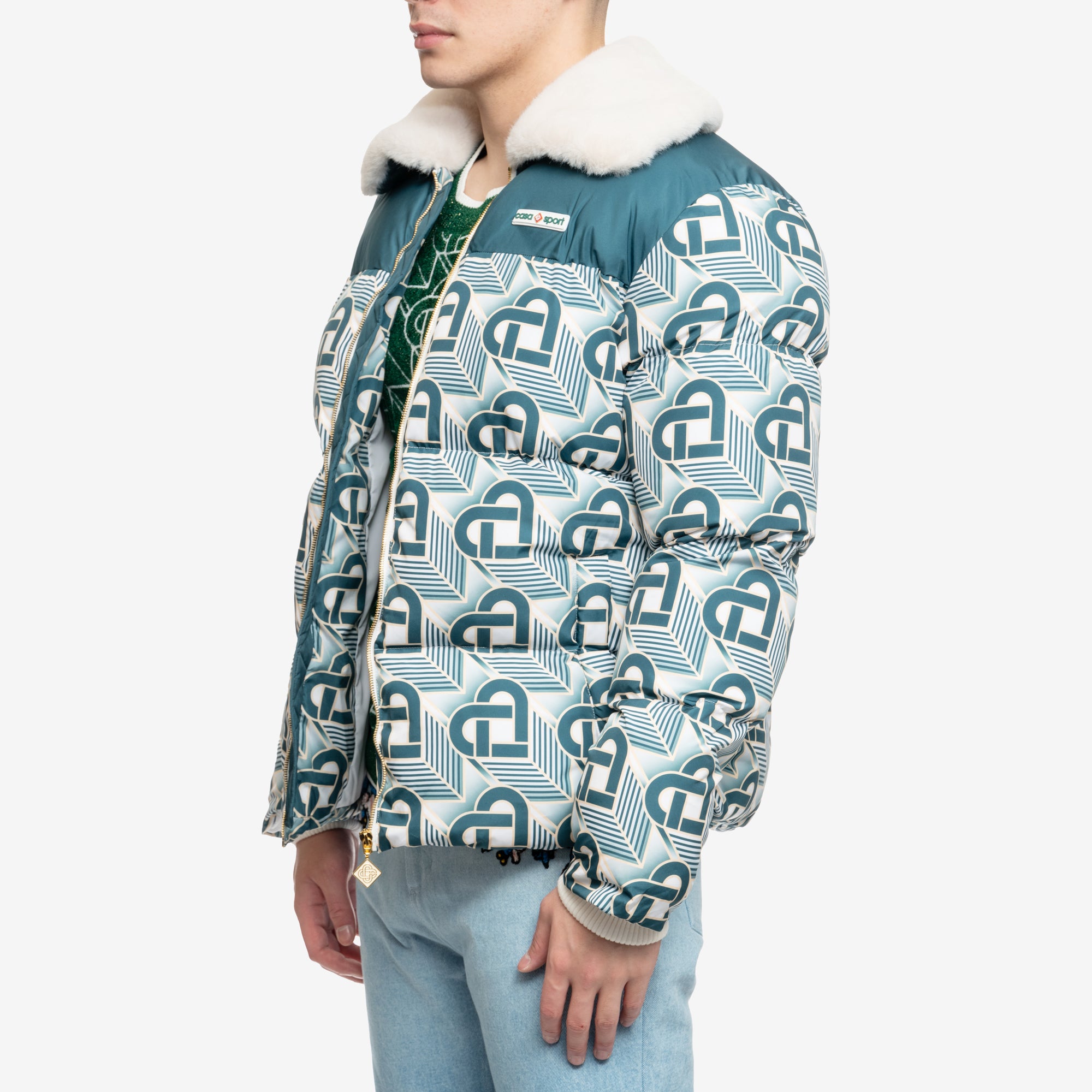 Casablanca Heart Monogram Puffer Jacket Green - 3