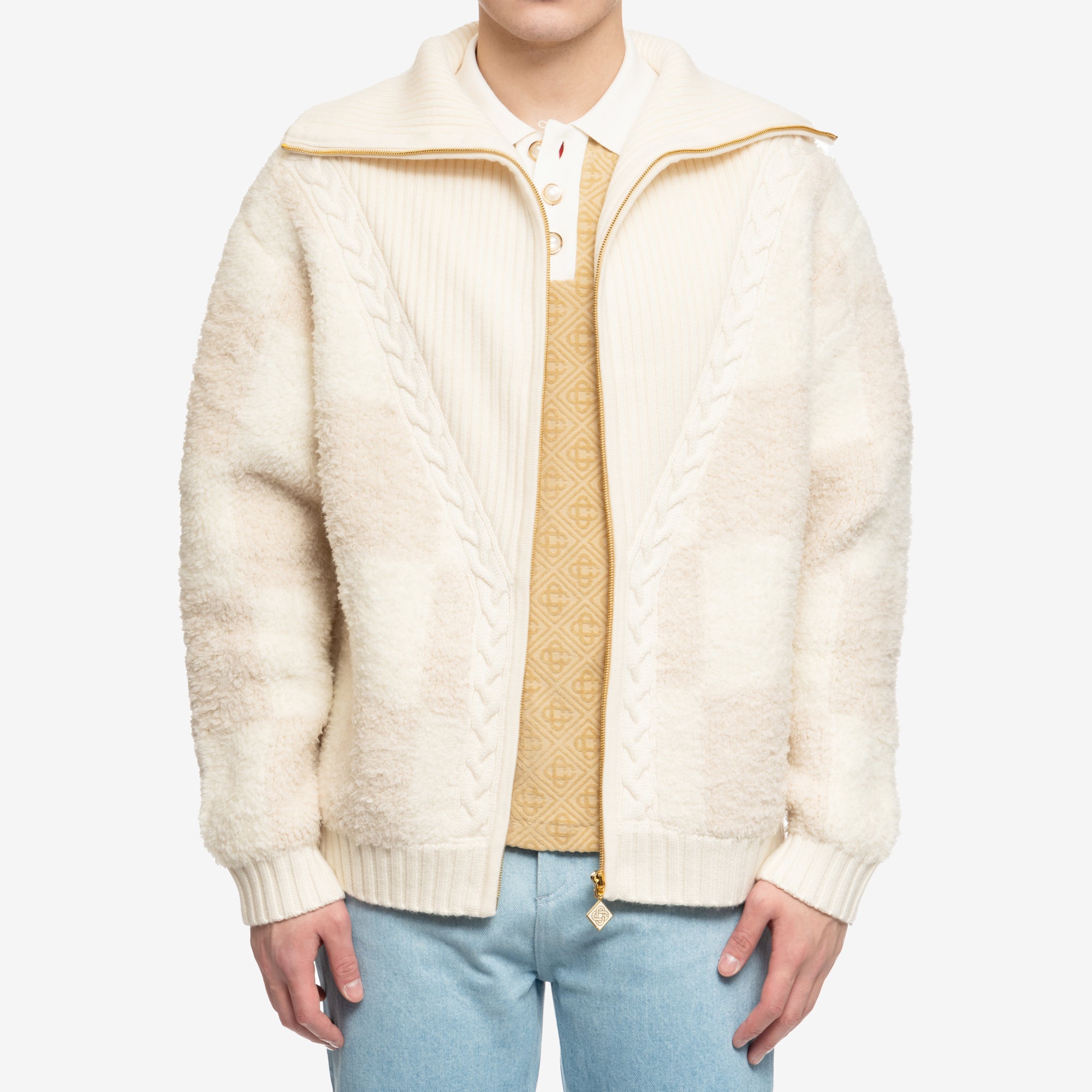 Casablanca Checked Boucle Cardigan Beige - 1