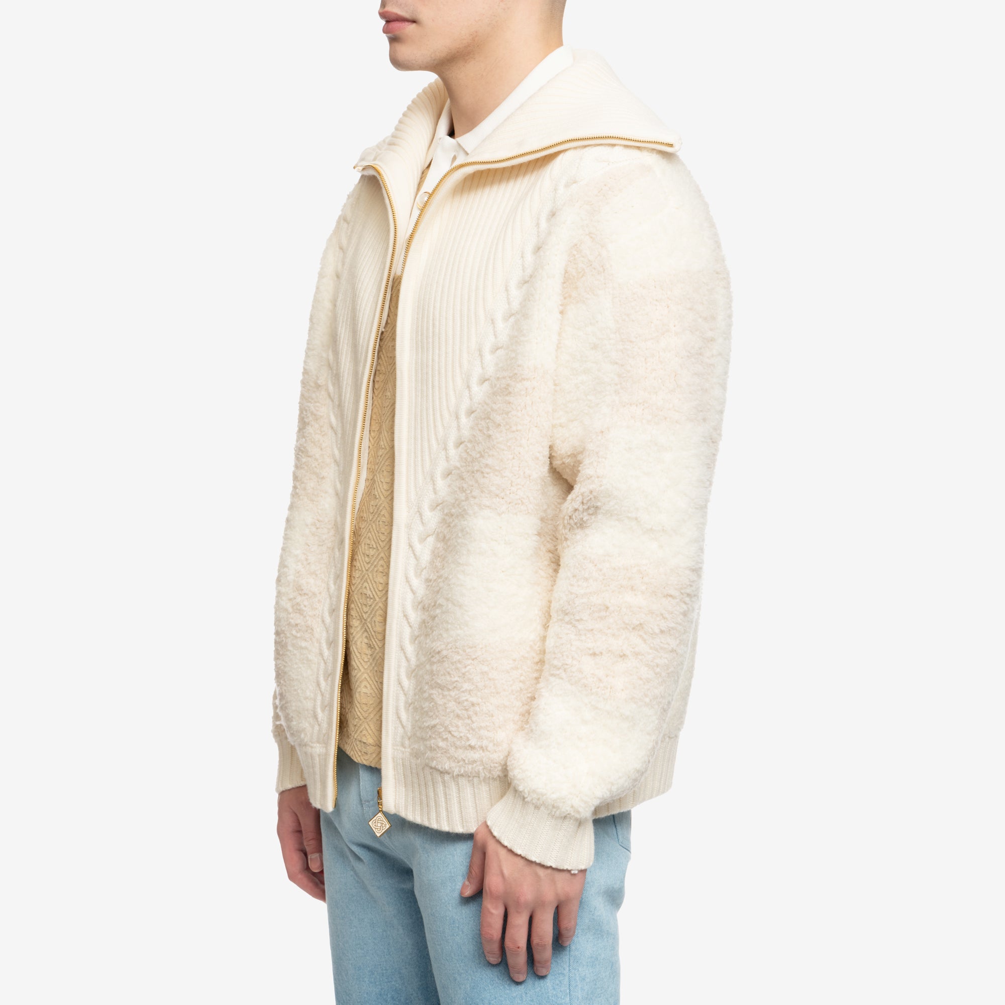 Casablanca Checked Boucle Cardigan Beige - 3