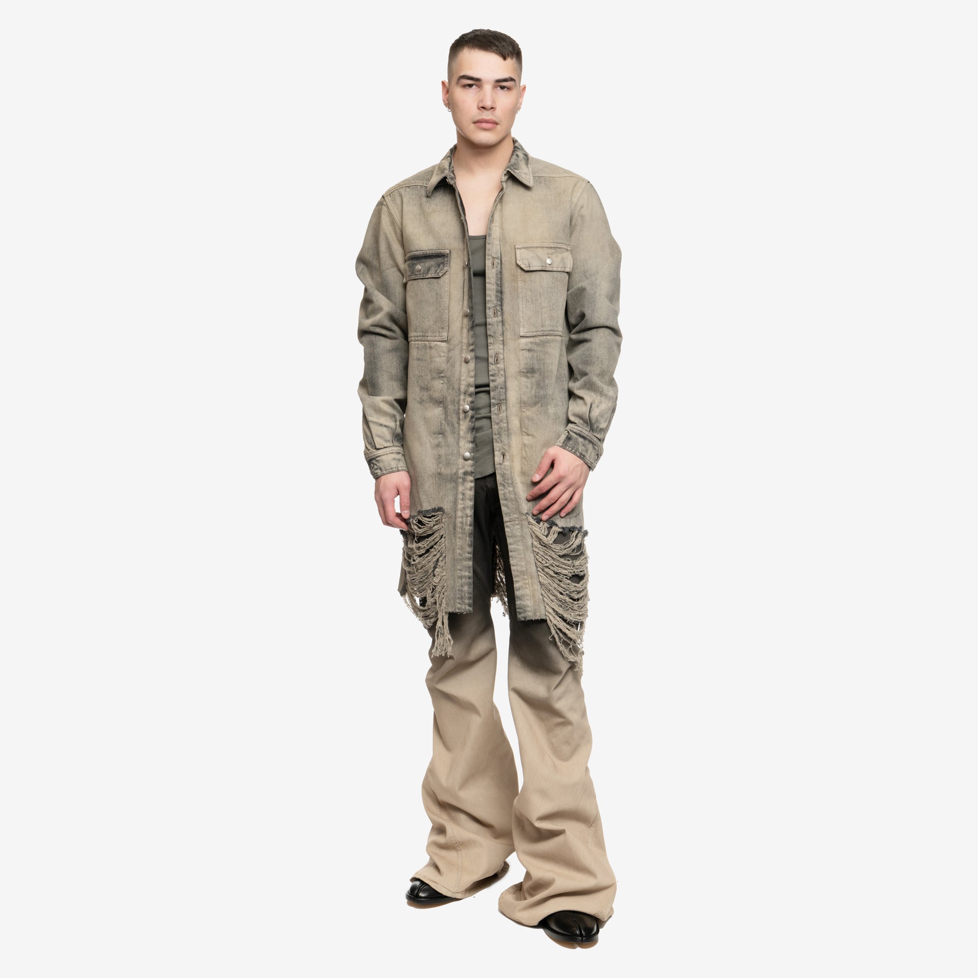 Rick Owens Luxor Fringed Denim Jacket Mineral - 2