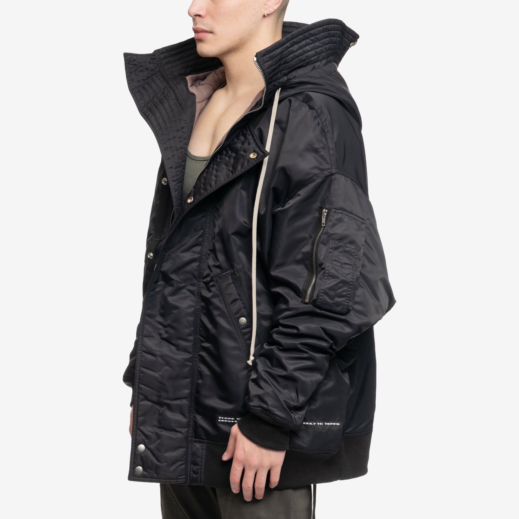 Rick Owens DRKSHDW Hooded Long Bomber Jacket Black - 3