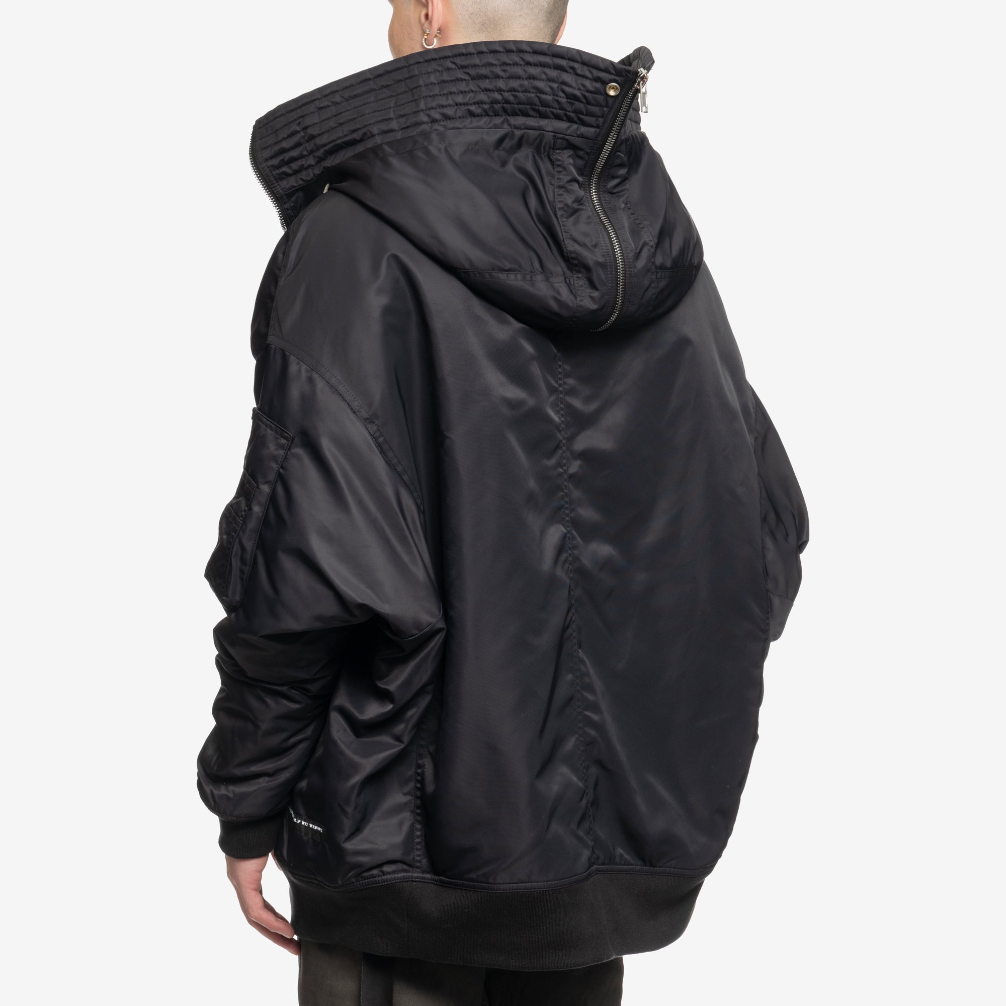 Rick Owens DRKSHDW Hooded Long Bomber Jacket Black - 4