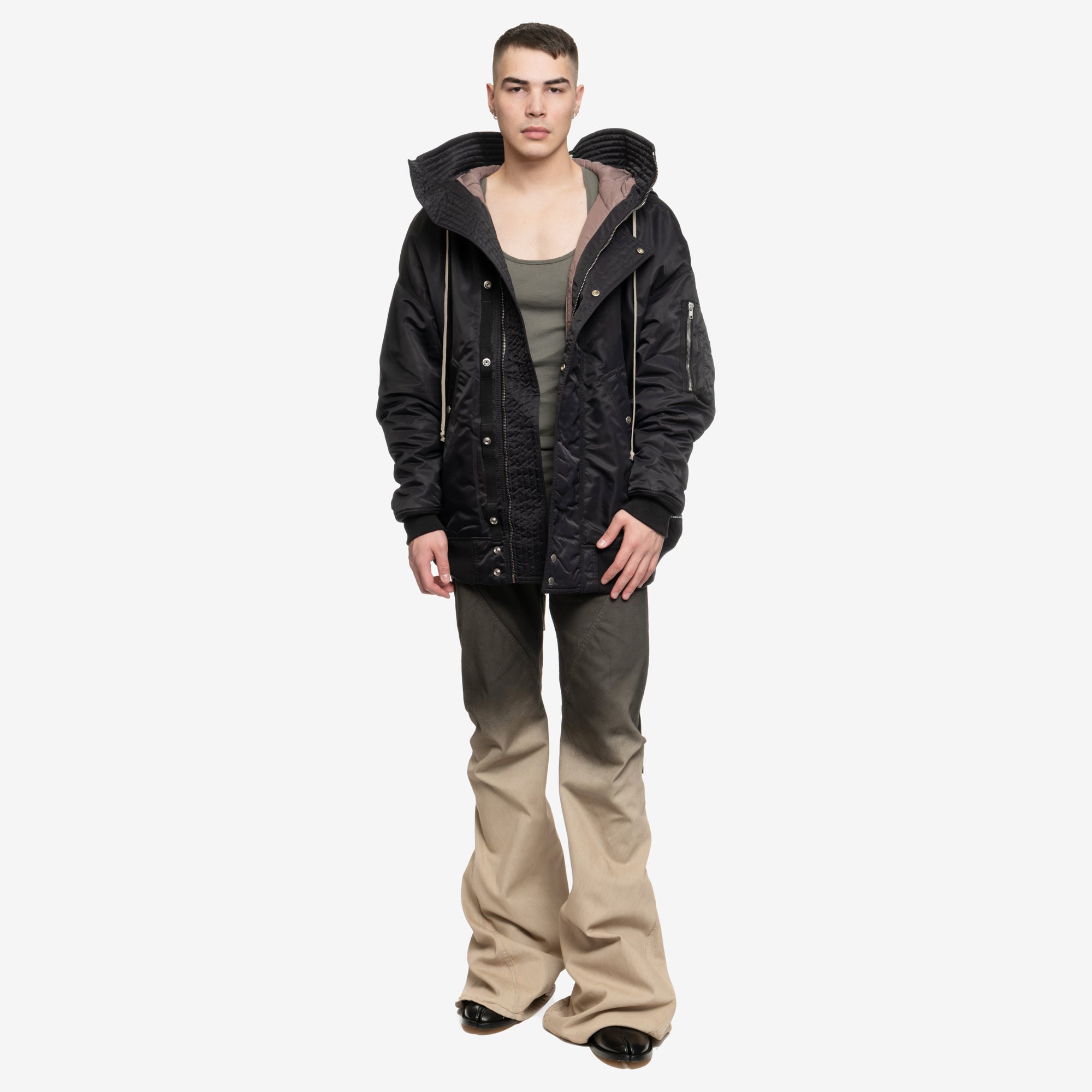 Rick Owens DRKSHDW Hooded Long Bomber Jacket Black - 2