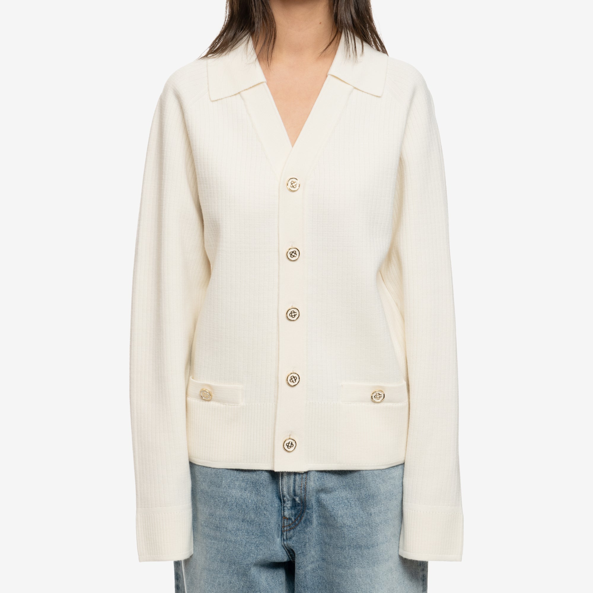 Casablanca Faux Rib Cardigan White - 6