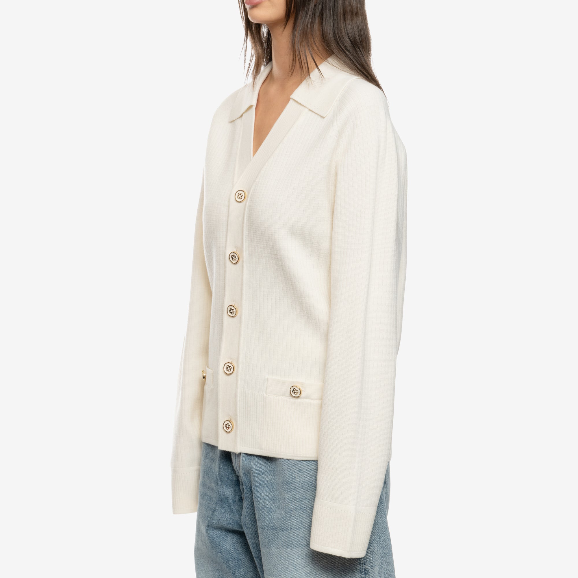 Casablanca Faux Rib Cardigan White - 7