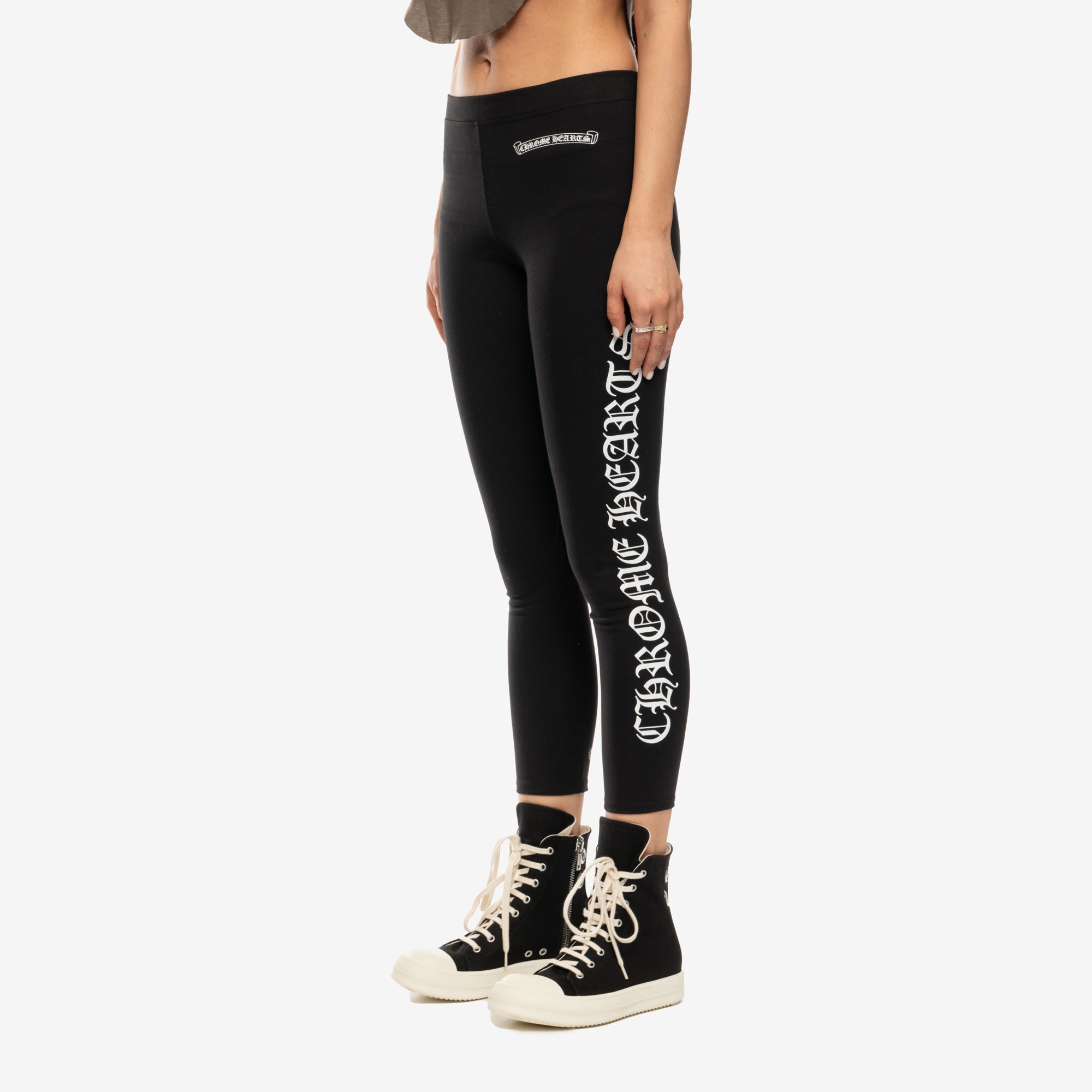 Chrome Hearts Womens CH Scroll Script Leggings in Black Chrome Hearts Womens CH Scroll Script Leggings in Black