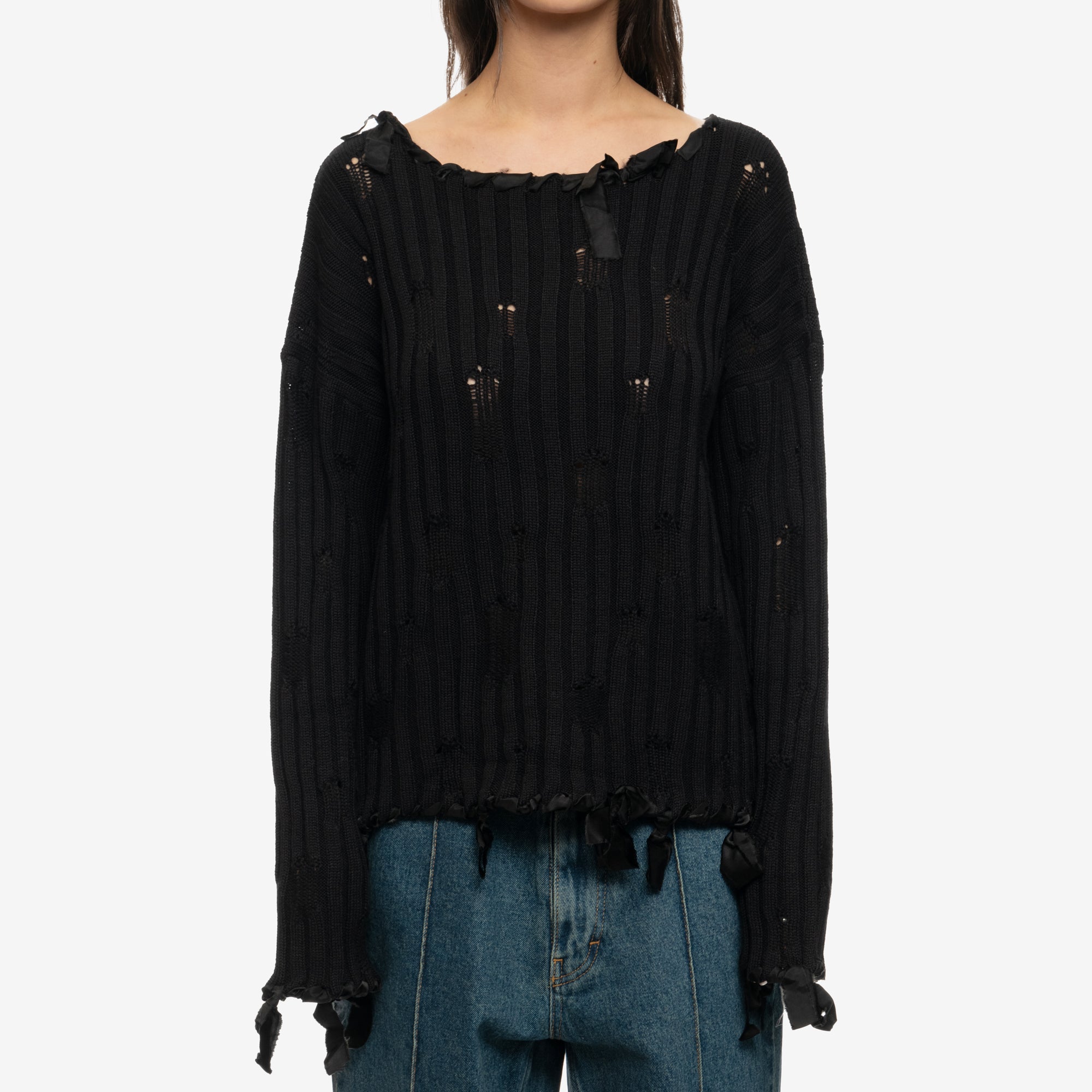 MM6 Destroyed Rib Sweater Black - 5