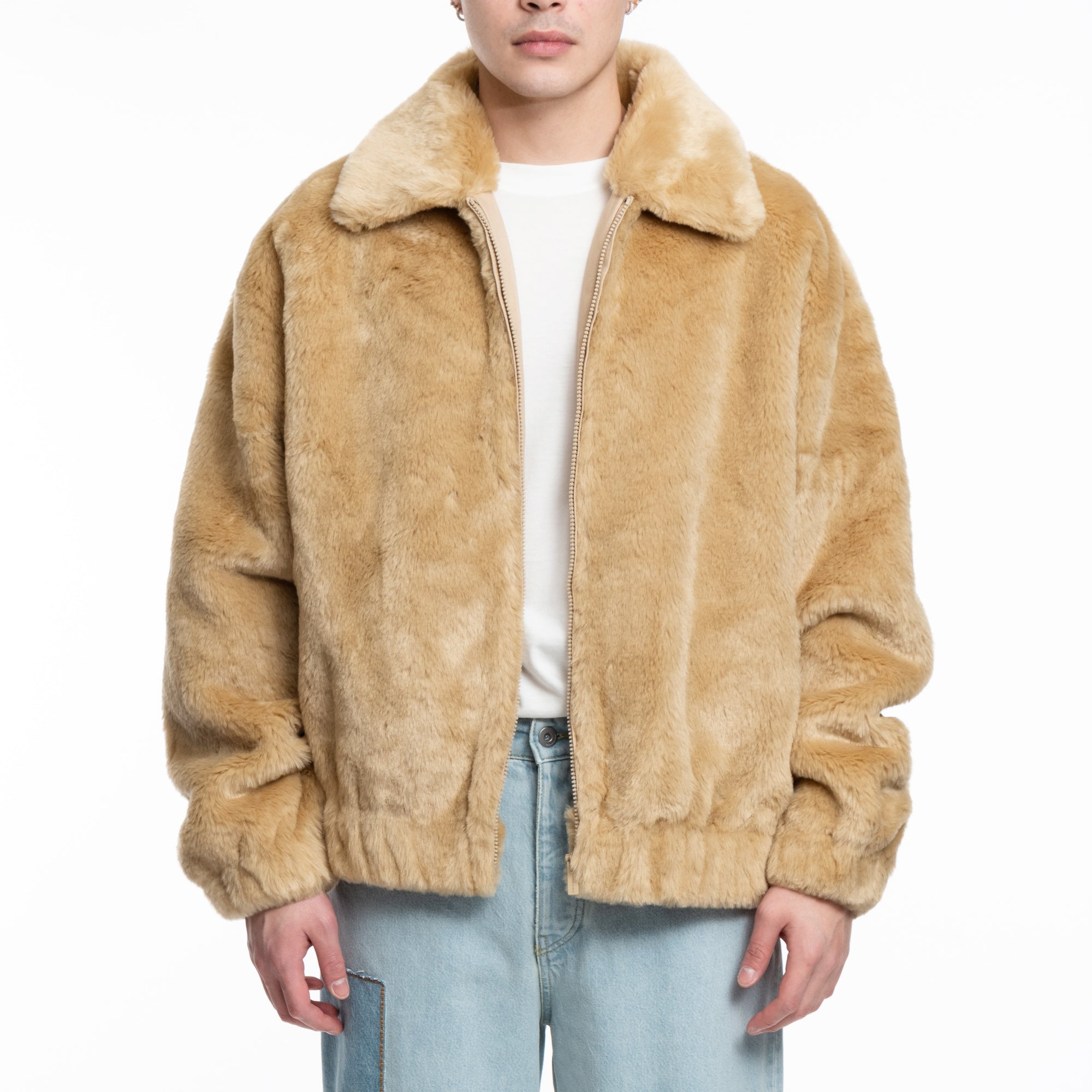 Drôle de Monsieur La Fausse Fourrure Slogan Beige - 1