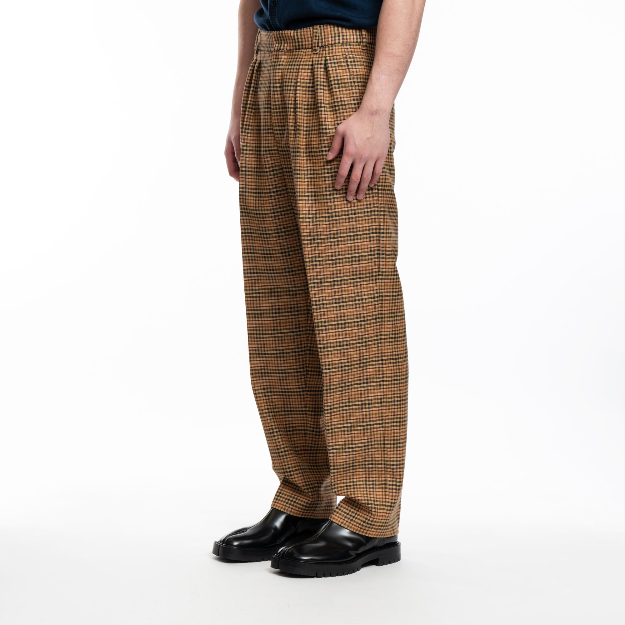 Kenzo Checked Pleated Tailored Pants Dark Camel - 3