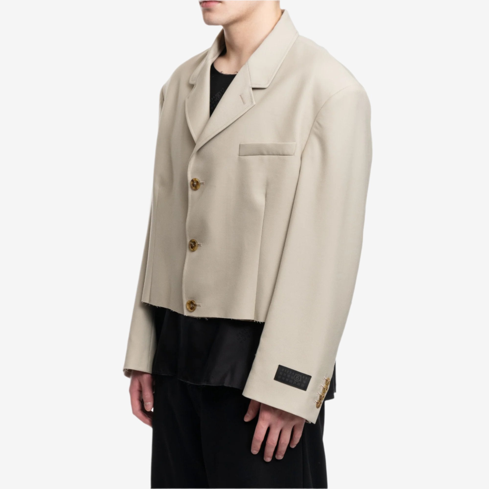 MM6 Oversized Cropped Suit Jacket Stone - 3