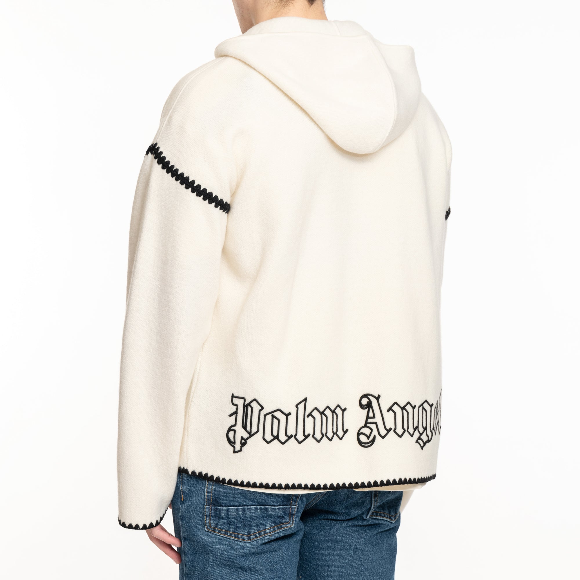 Palm Angels Monogram Knit Zip Hoody Off White - 4