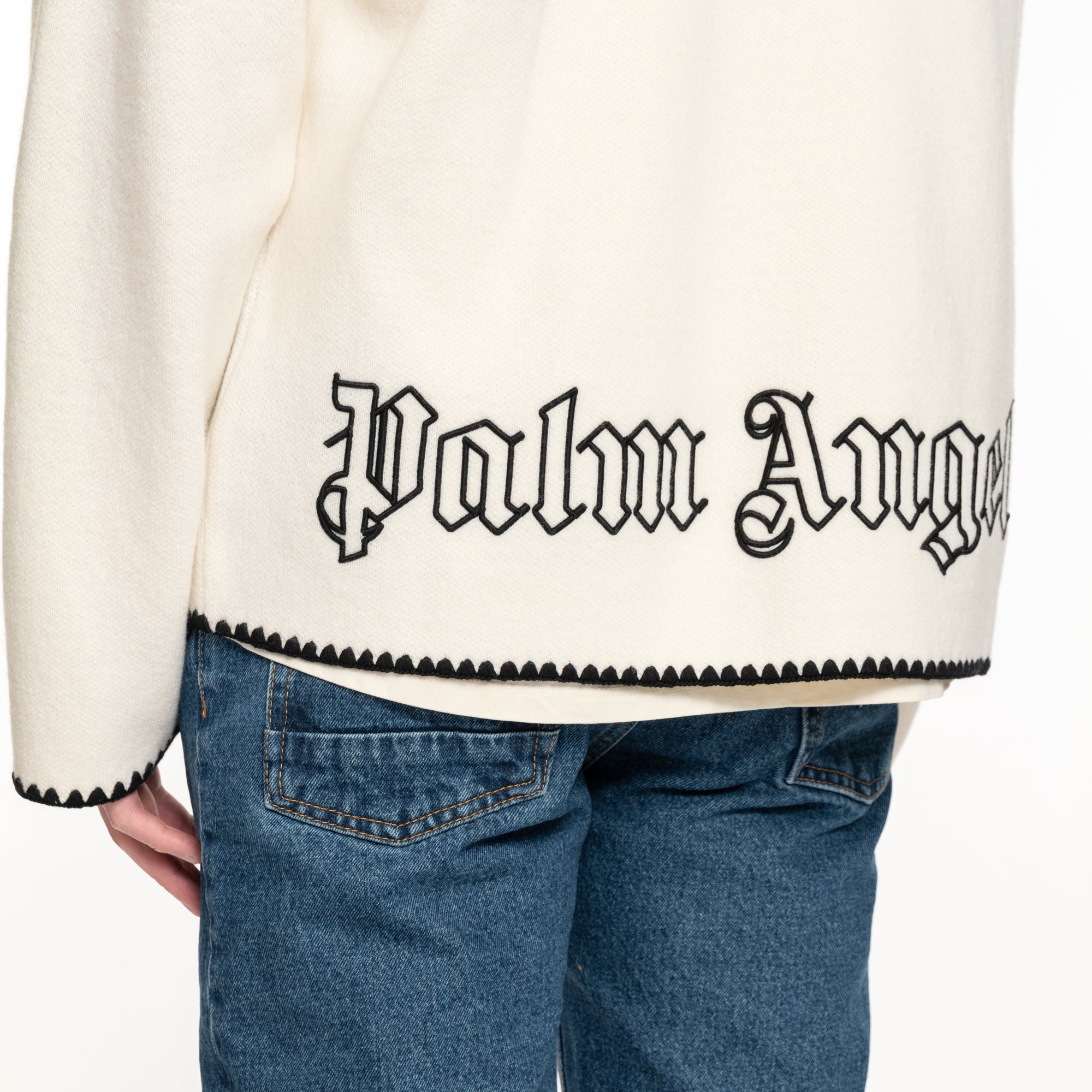 Palm Angels Monogram Knit Zip Hoody Off White - 5