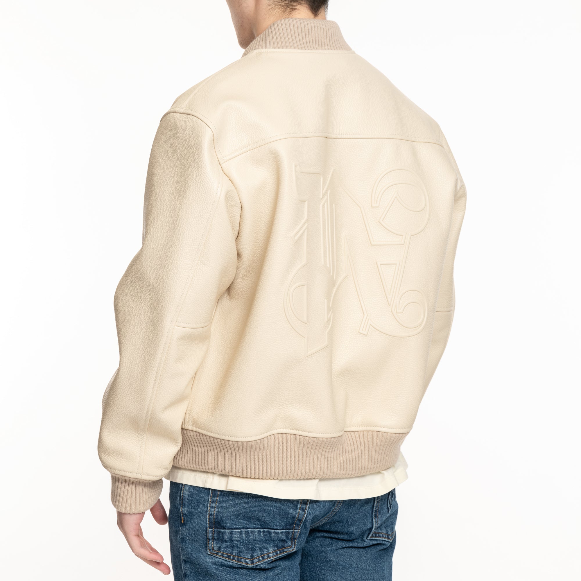 Palm Angels Monogram Leather Bomber Beige - 4