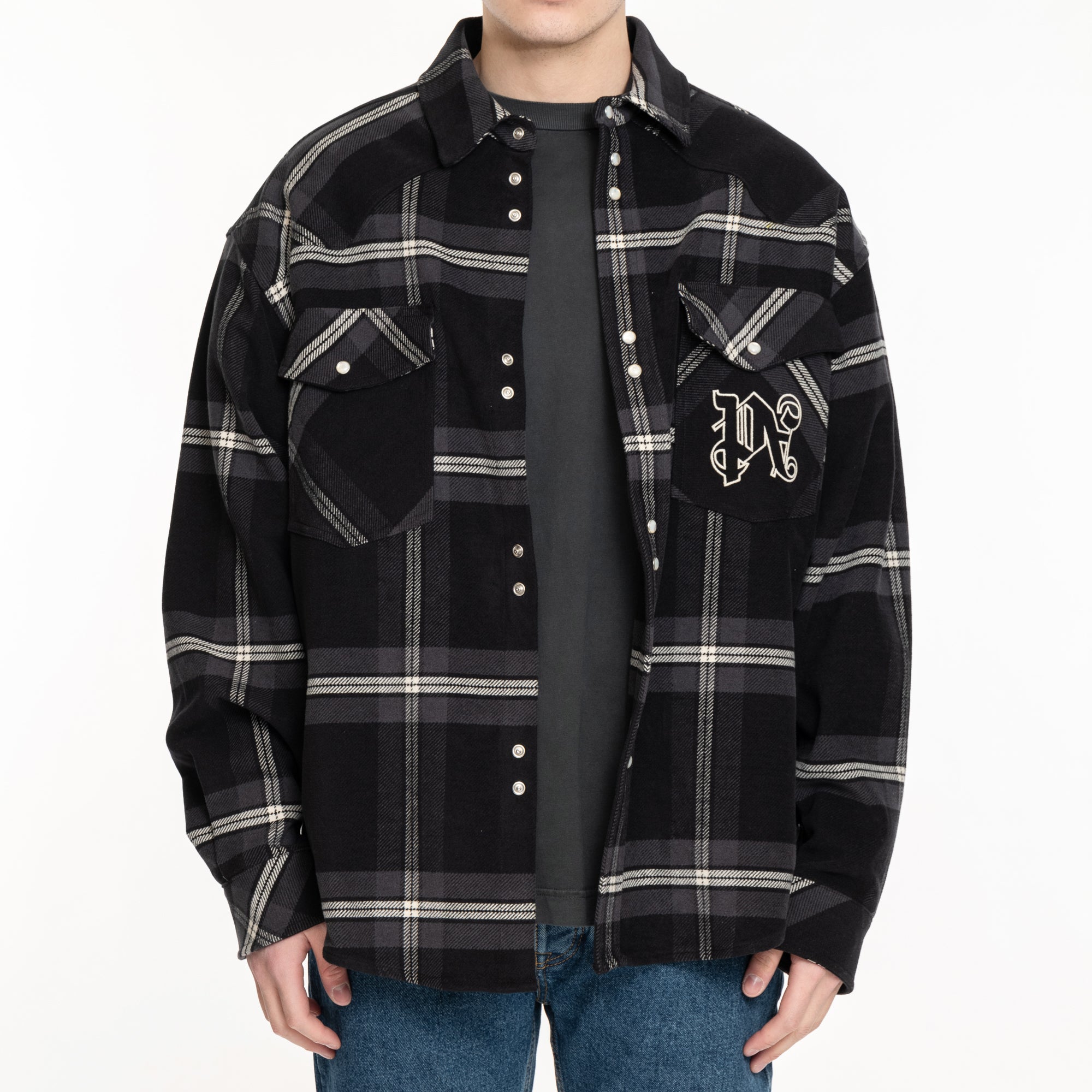 Palm Angels Monogram Check Overshirt Anthracite - 1
