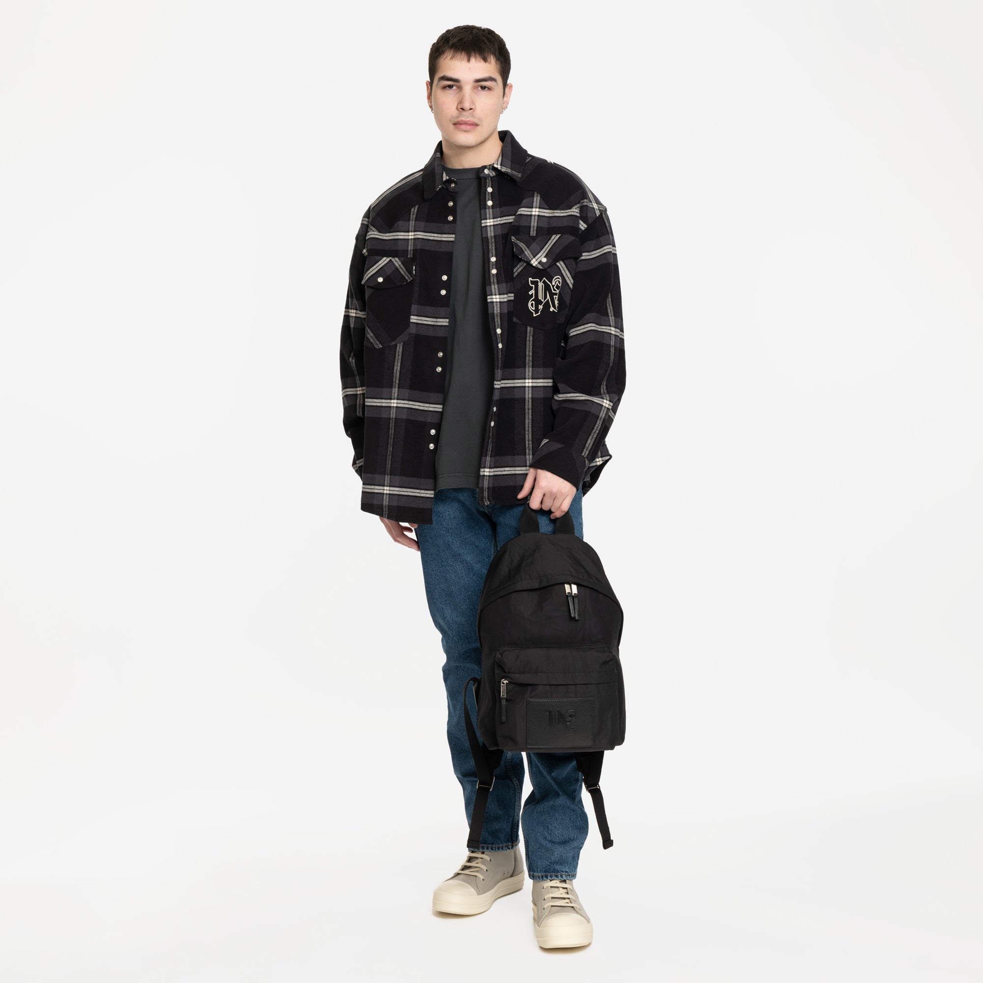 Palm Angels Monogram Check Overshirt Anthracite - 2