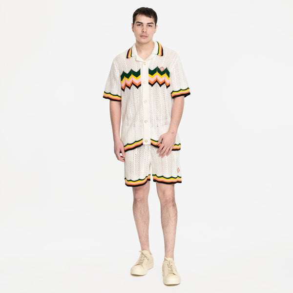 Image 4 of Casablanca Chevron Lace Shirt with knit shorts and rick owens vintage sneakers in white