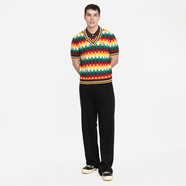 Image 4 of Casablanca Argyle Knit Polo with black MM6 sweatpants and rick owens vintage sneakers in black