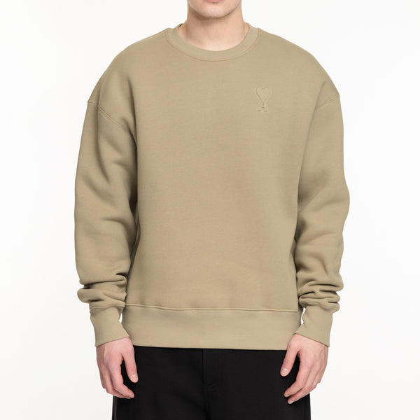 crewneck sweater in sage colour with puffy AMI heart logo