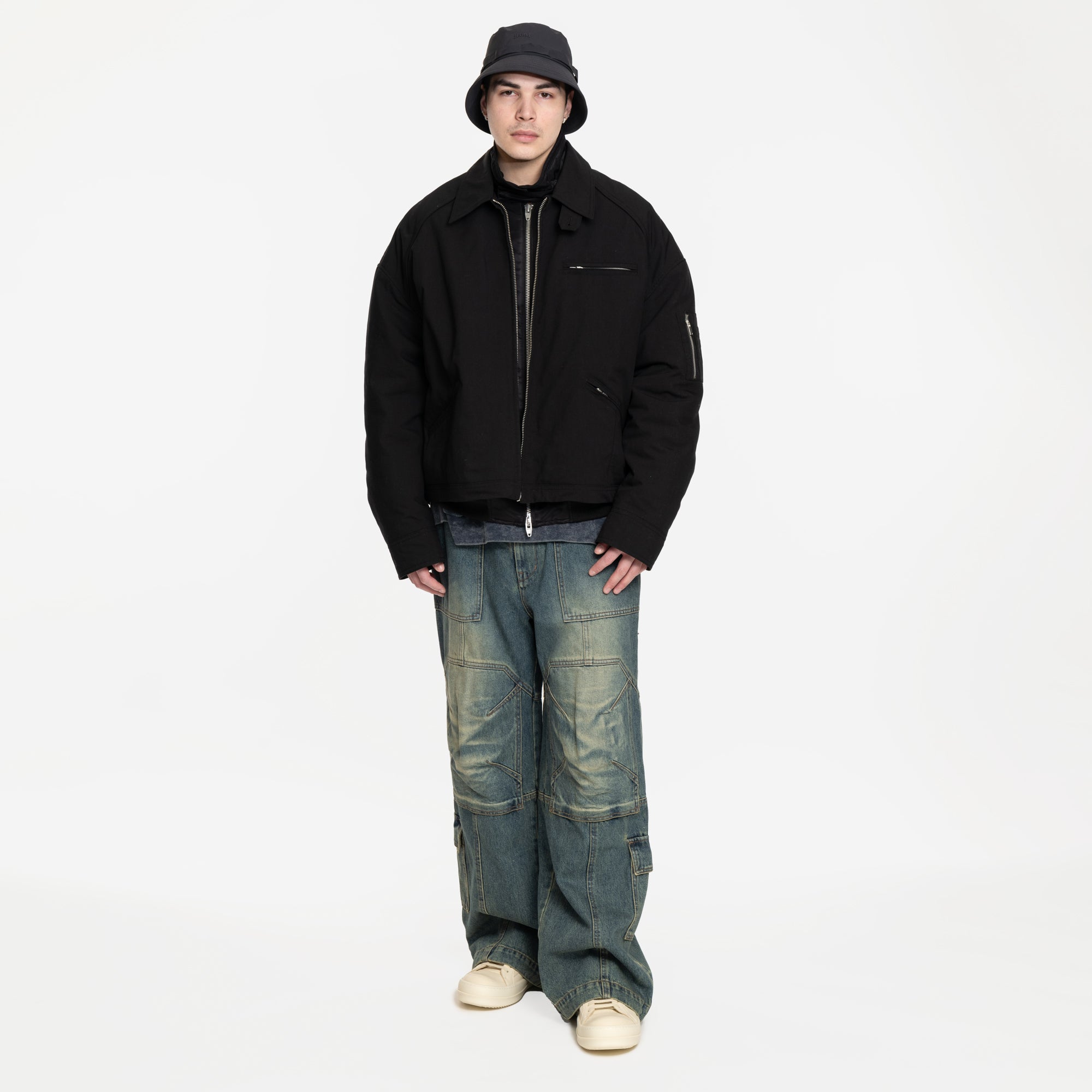 Juun.J Layered Short Bomber Jacket Black - 2