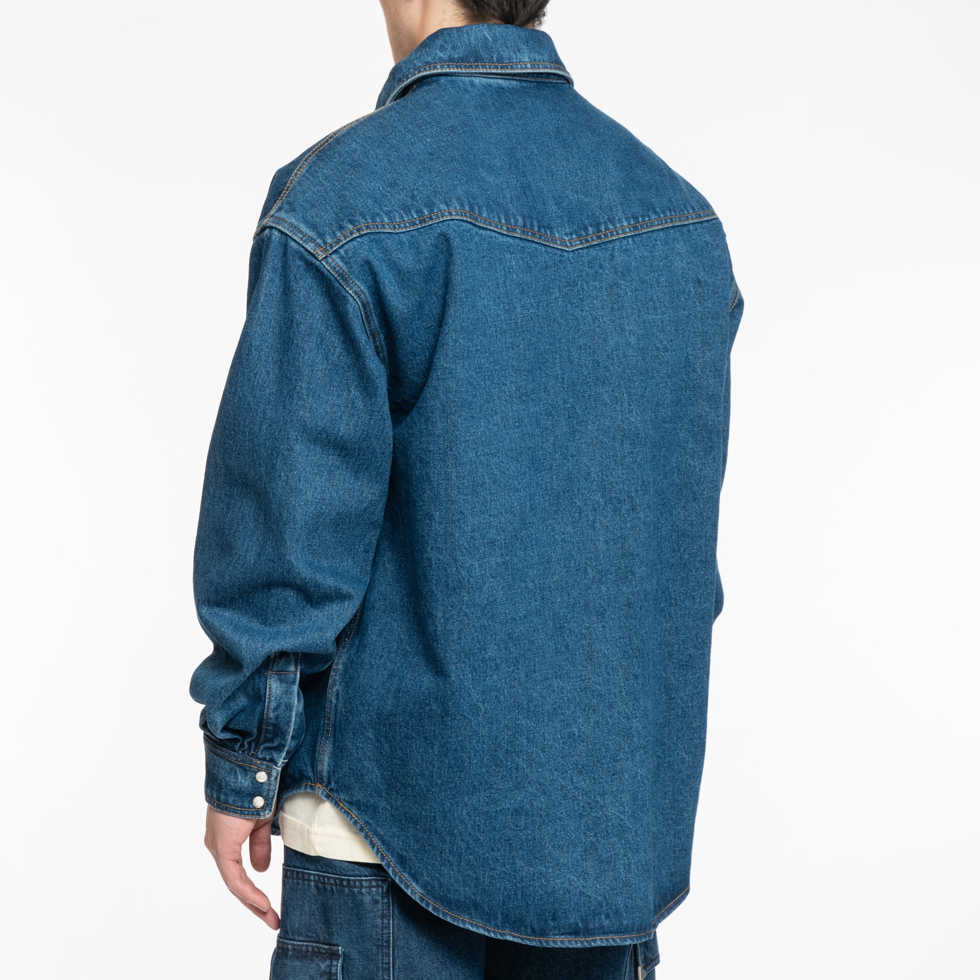 Palm Angels LW Monogram Denim Shirt Light Blue - 4