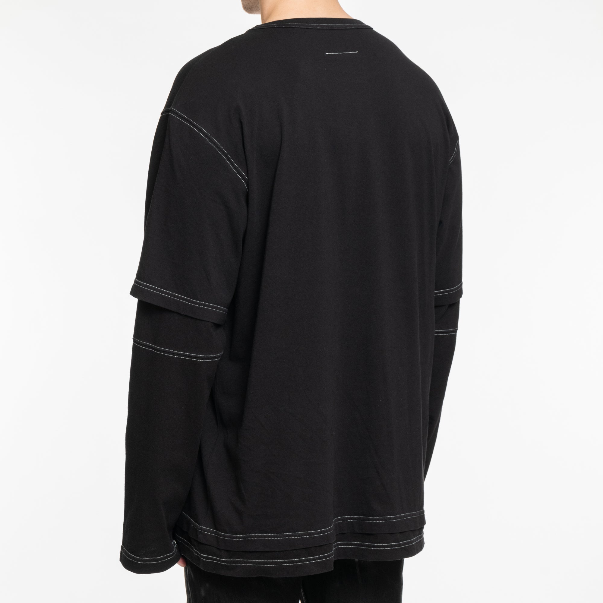 MM6 Contrast Stitch Double LS T-Shirt Black - 4