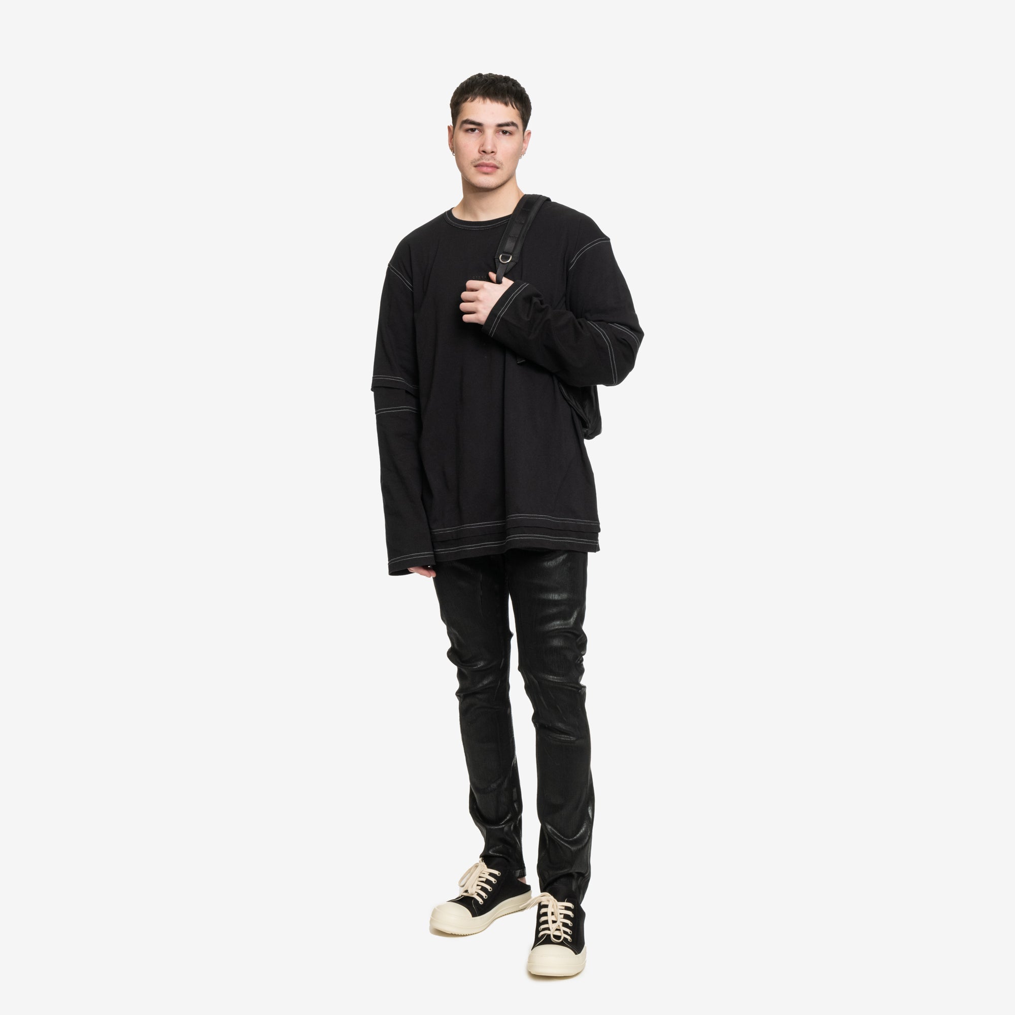 MM6 Contrast Stitch Double LS T-Shirt Black - 2