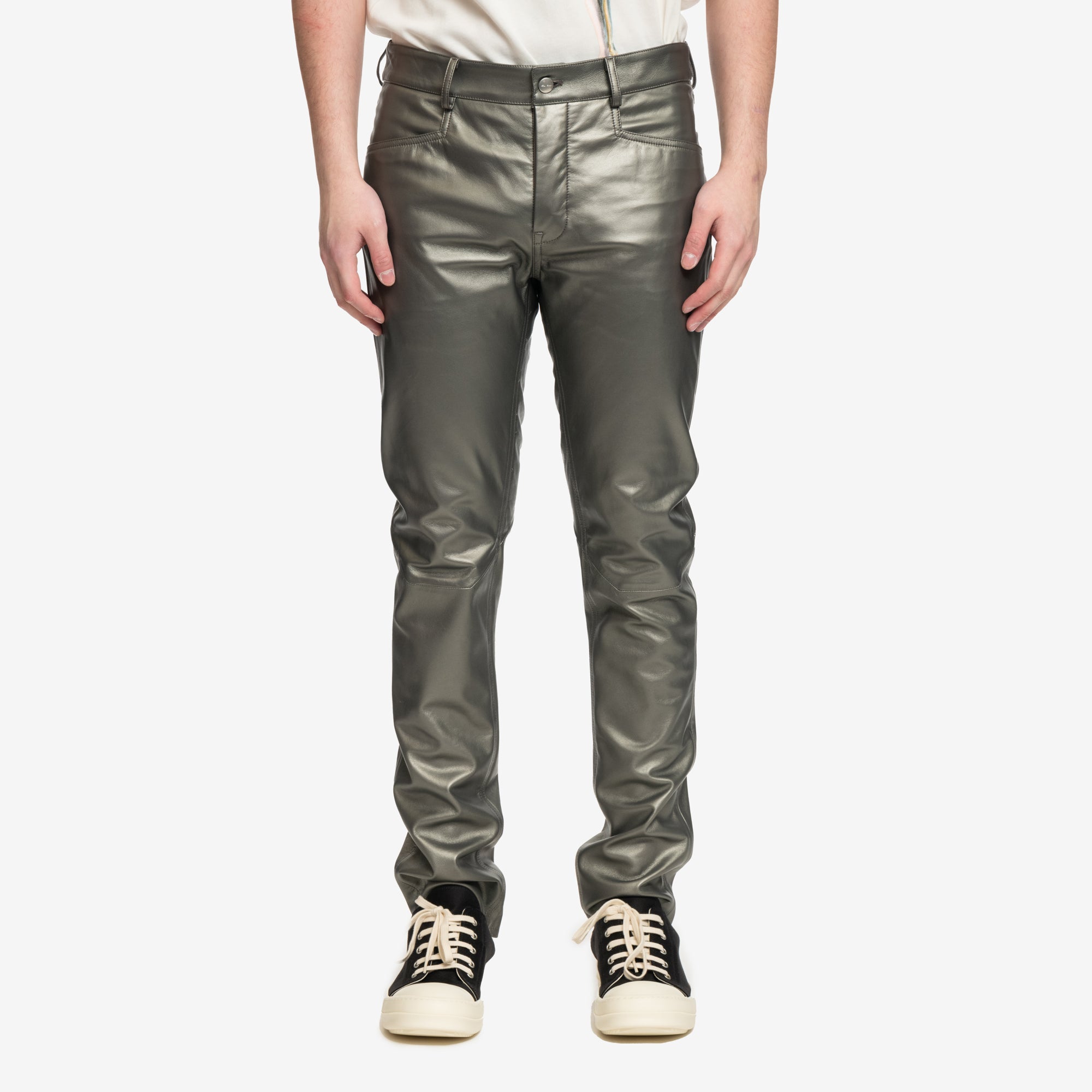 Rick Owens Lido Tyrone Leather Jeans Gun Metal - 1