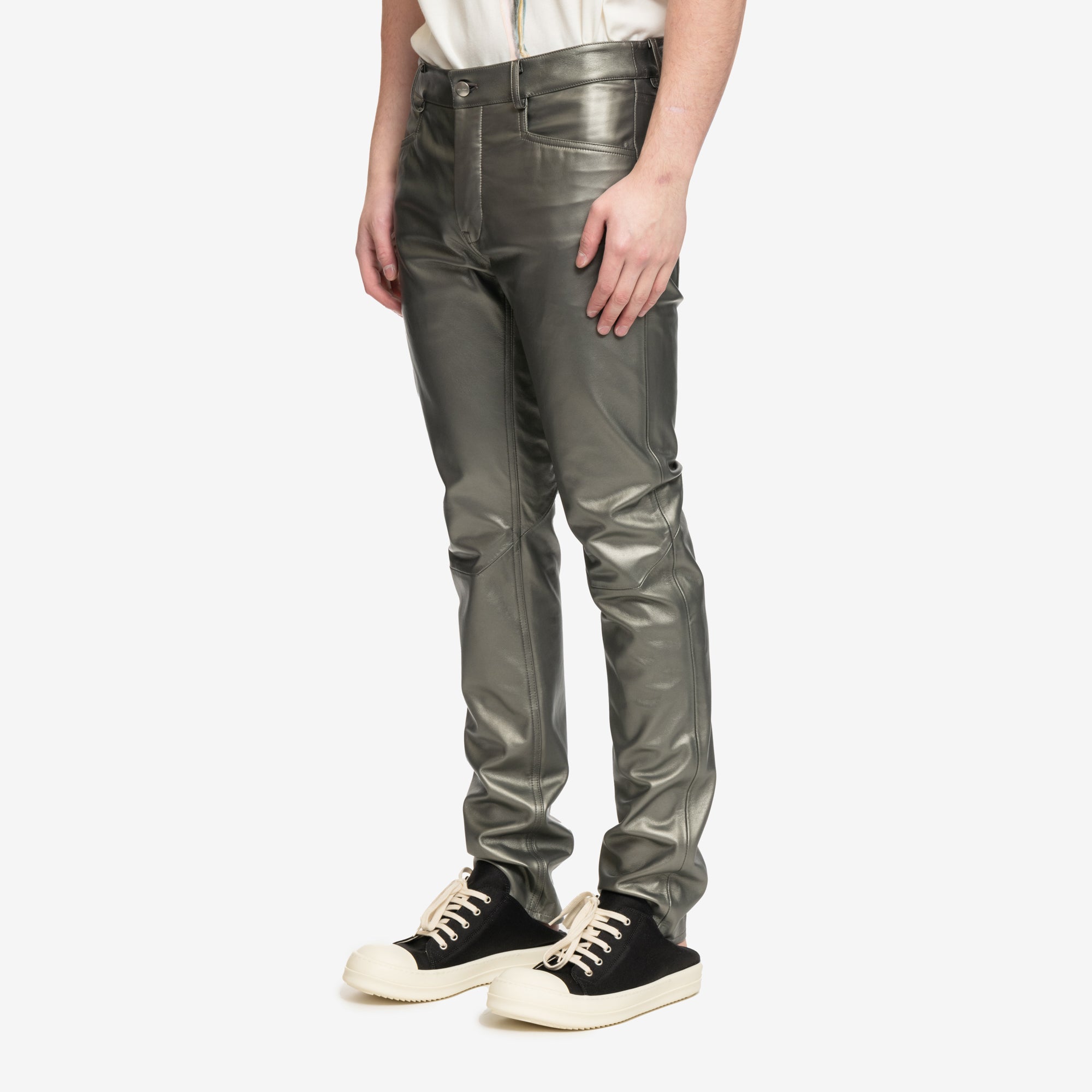 Rick Owens Lido Tyrone Leather Jeans Gun Metal - 3
