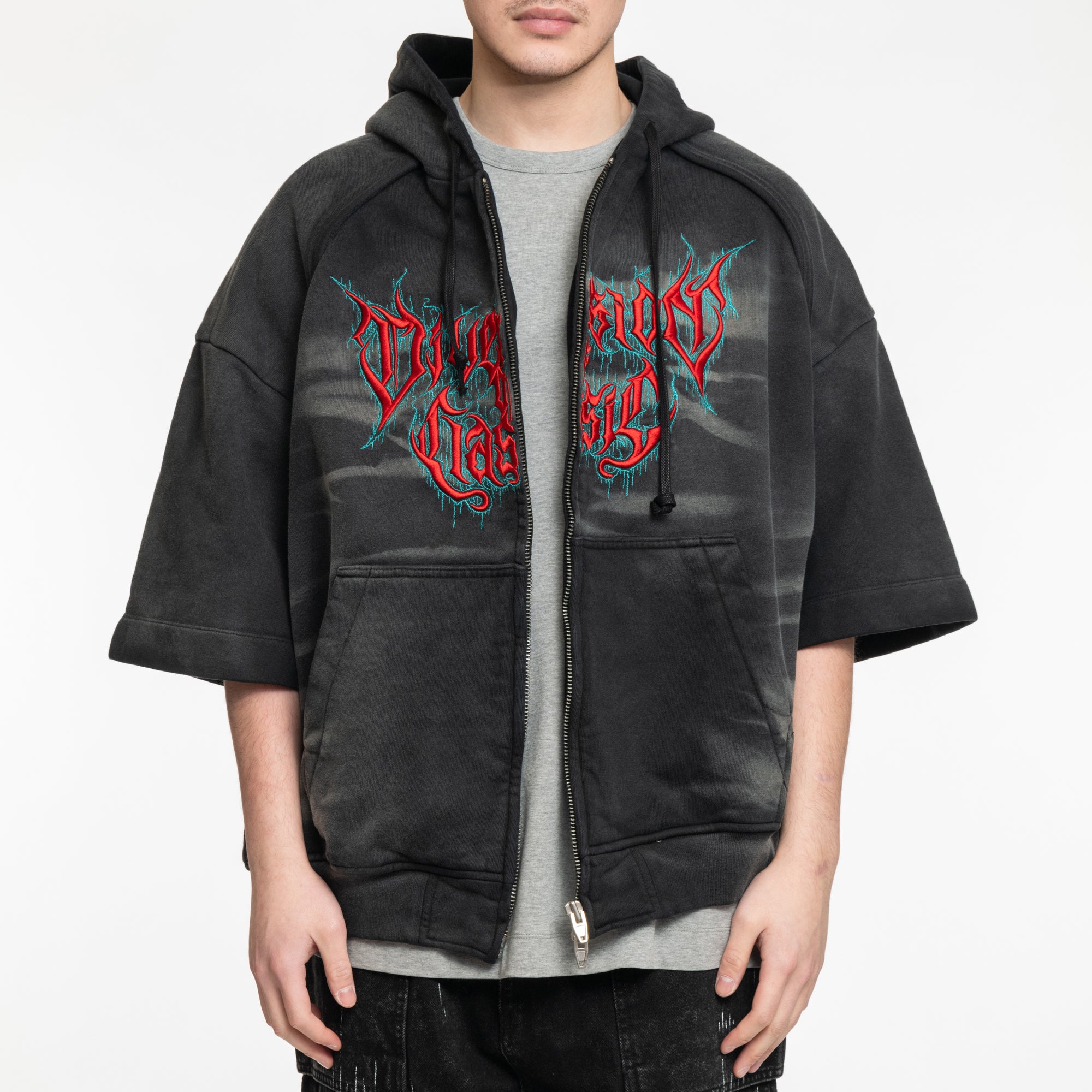 Juun.J Brushed Embroidered SS Zip Hoody Grey - 1