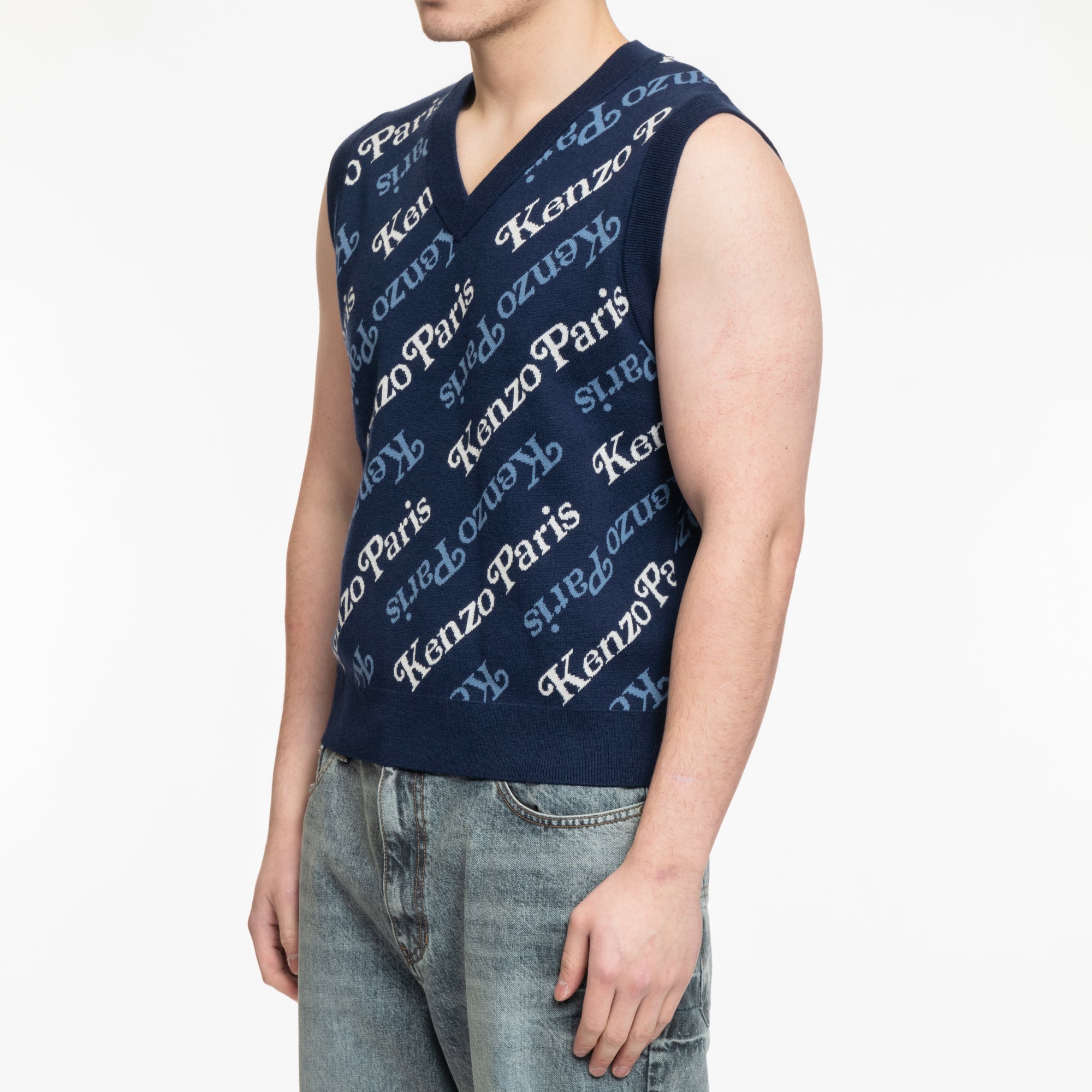 KENZO ニット ヴェルディ ベスト（メンズ、ミッドナイトブルー）