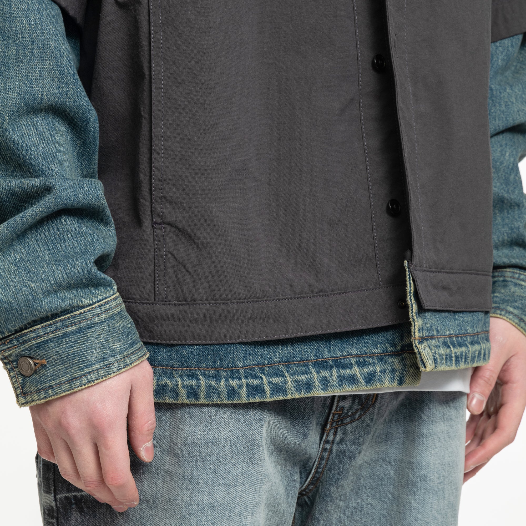 Juun.J Denim Sleeve Layered Nylon Shirt Grey - 5