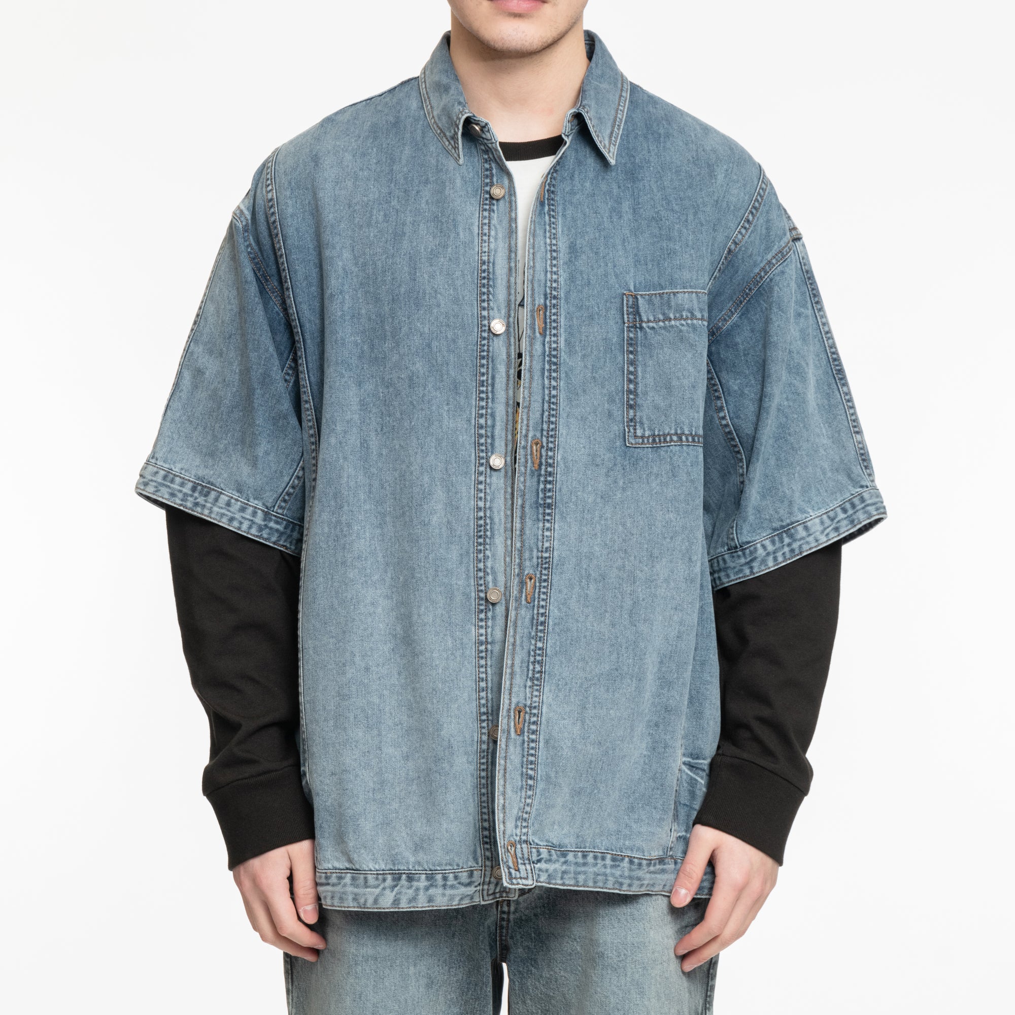 Juun.J Denim SS Coach Shirt Blue - 1